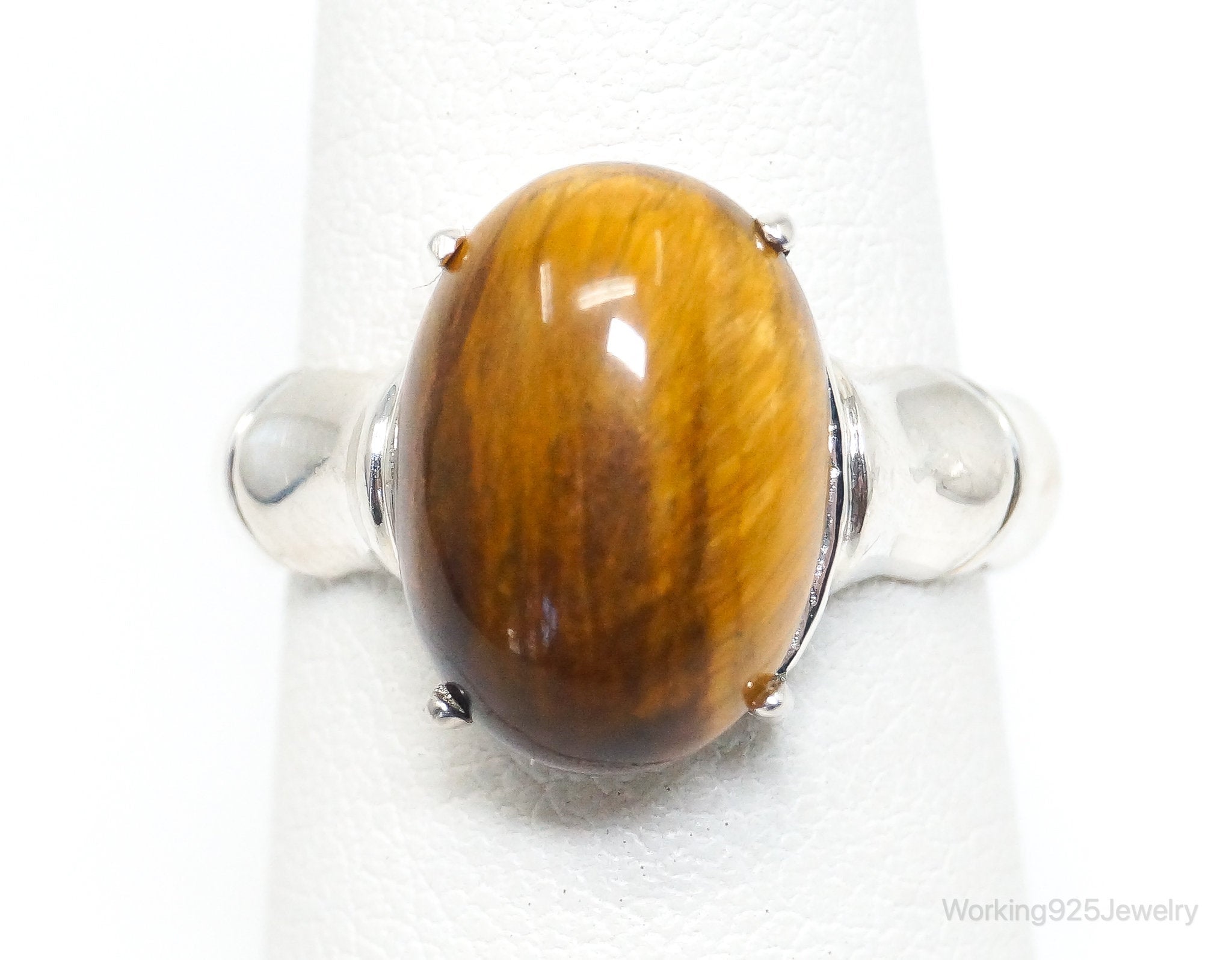 Vintage Tigers Eye Bamboo Design Sterling Silver Ring - Size 6