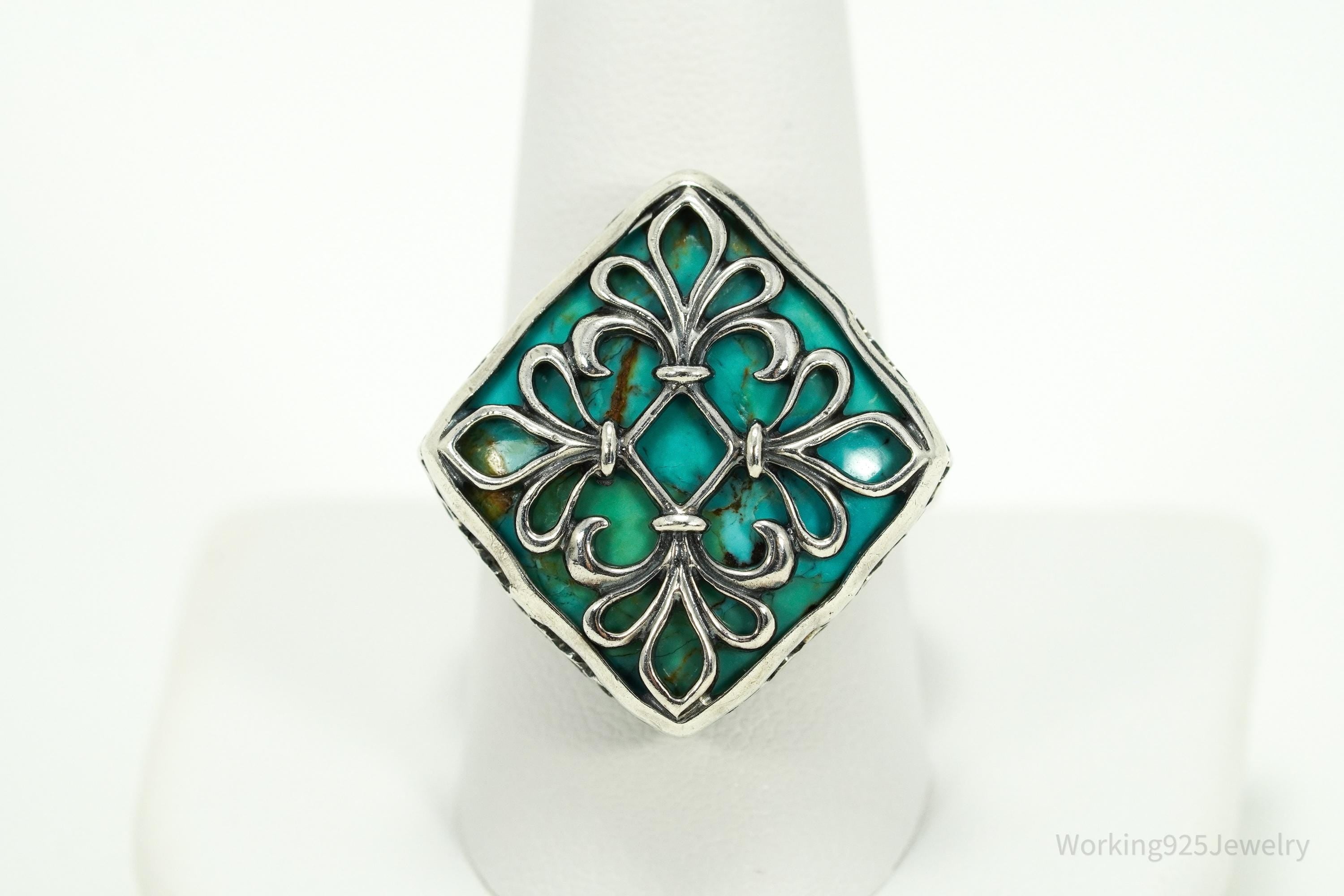 Vintage Caged Turquoise Sterling Silver Ring - Size 10