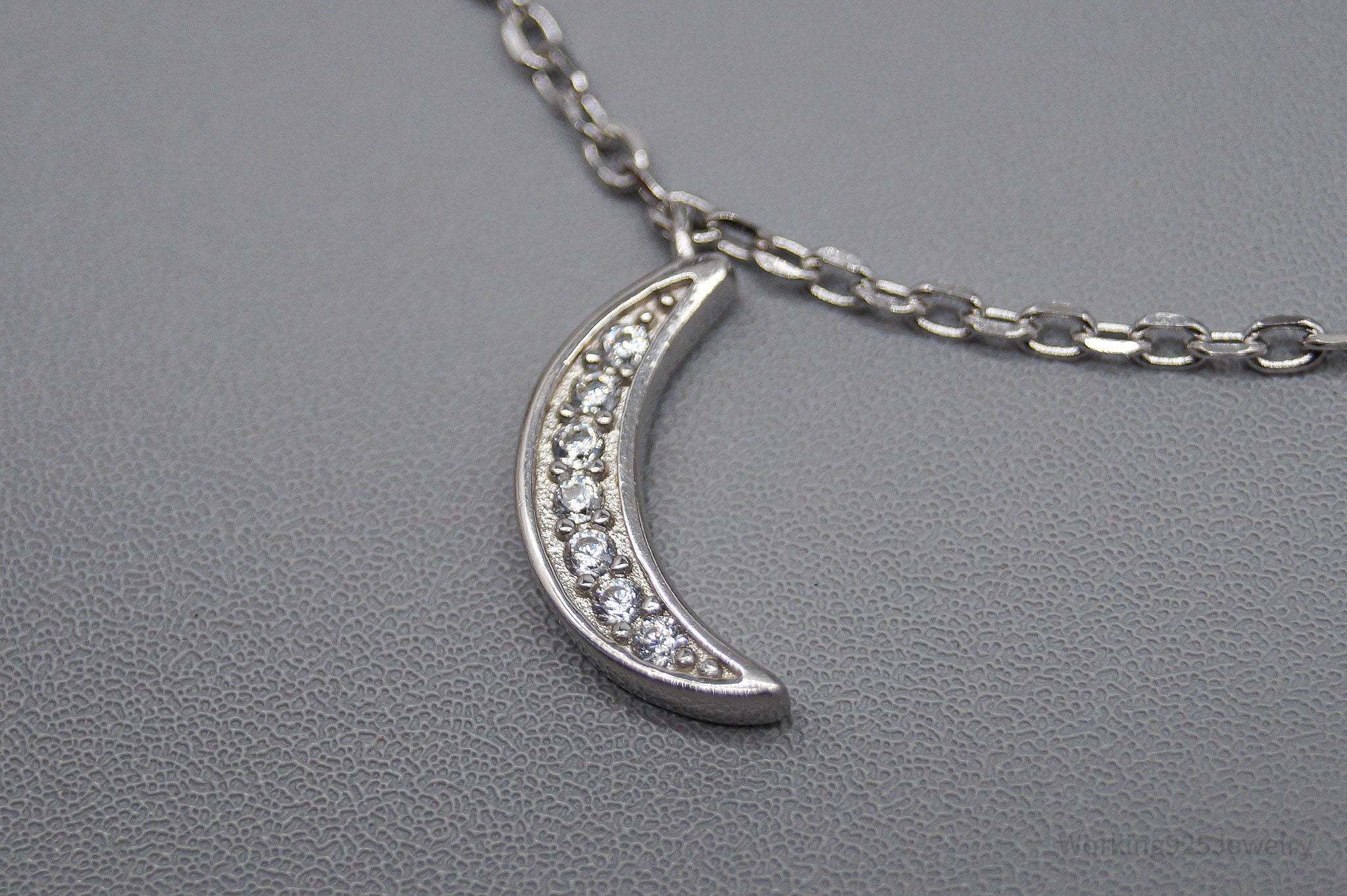 Vintage Cubic Zirconia Moon Charm Sterling Silver Bracelet - 8.25"