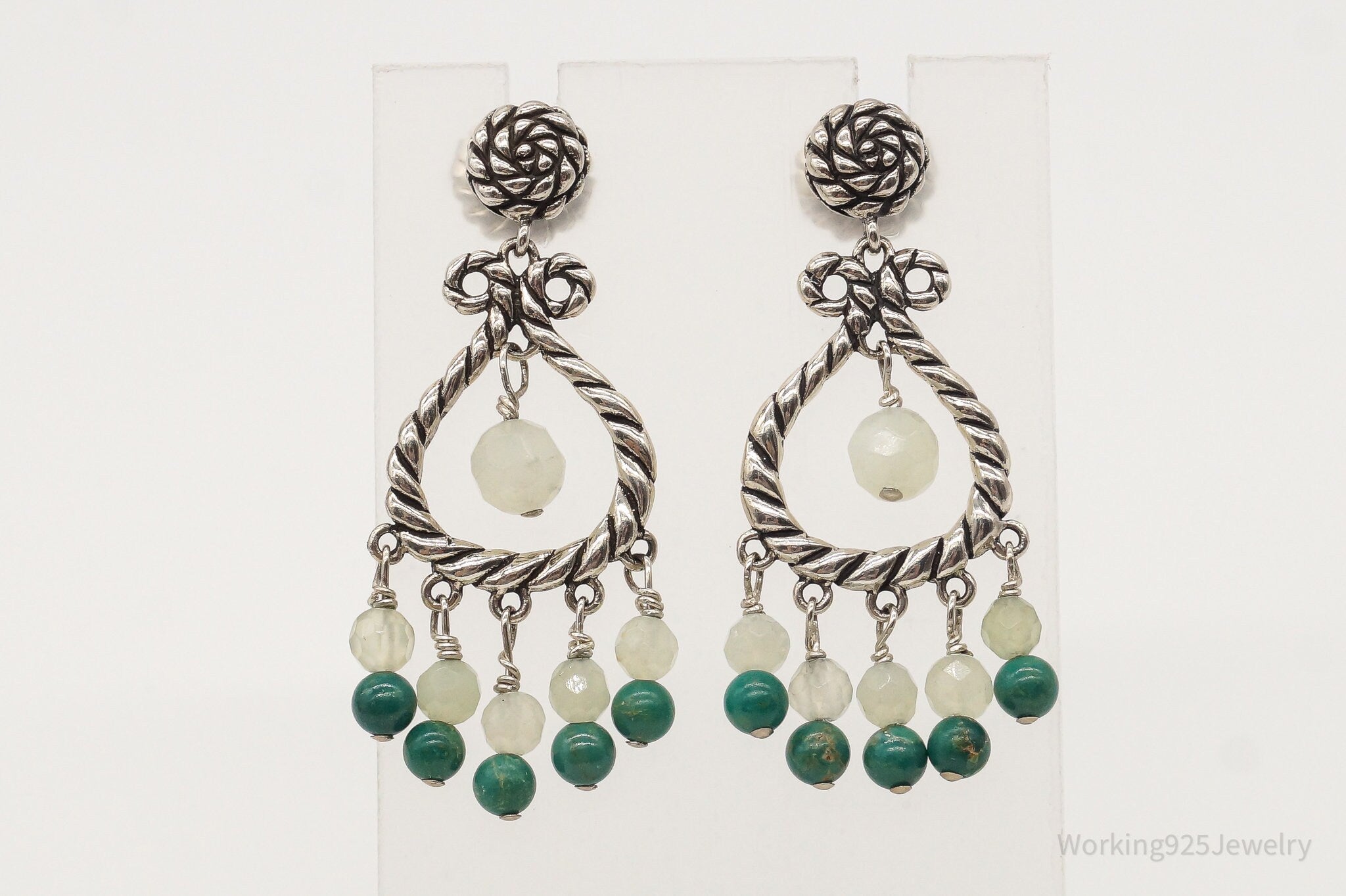 Western Carolyn Pollack Relios Green Quartz Turquoise Sterling Silver Earrings