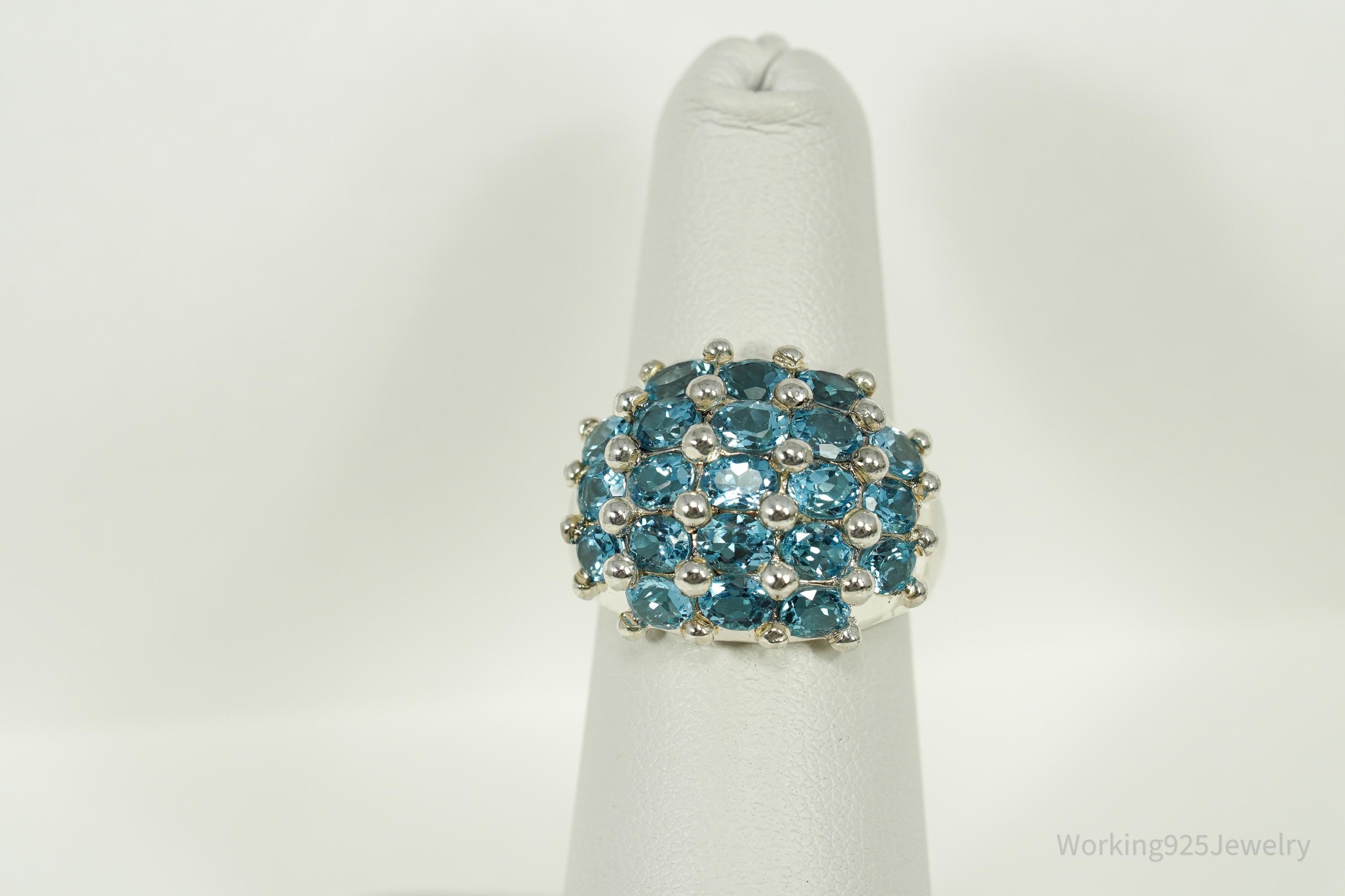 Vintage Blue Topaz Cluster Sterling Silver Ring - Size 6.25