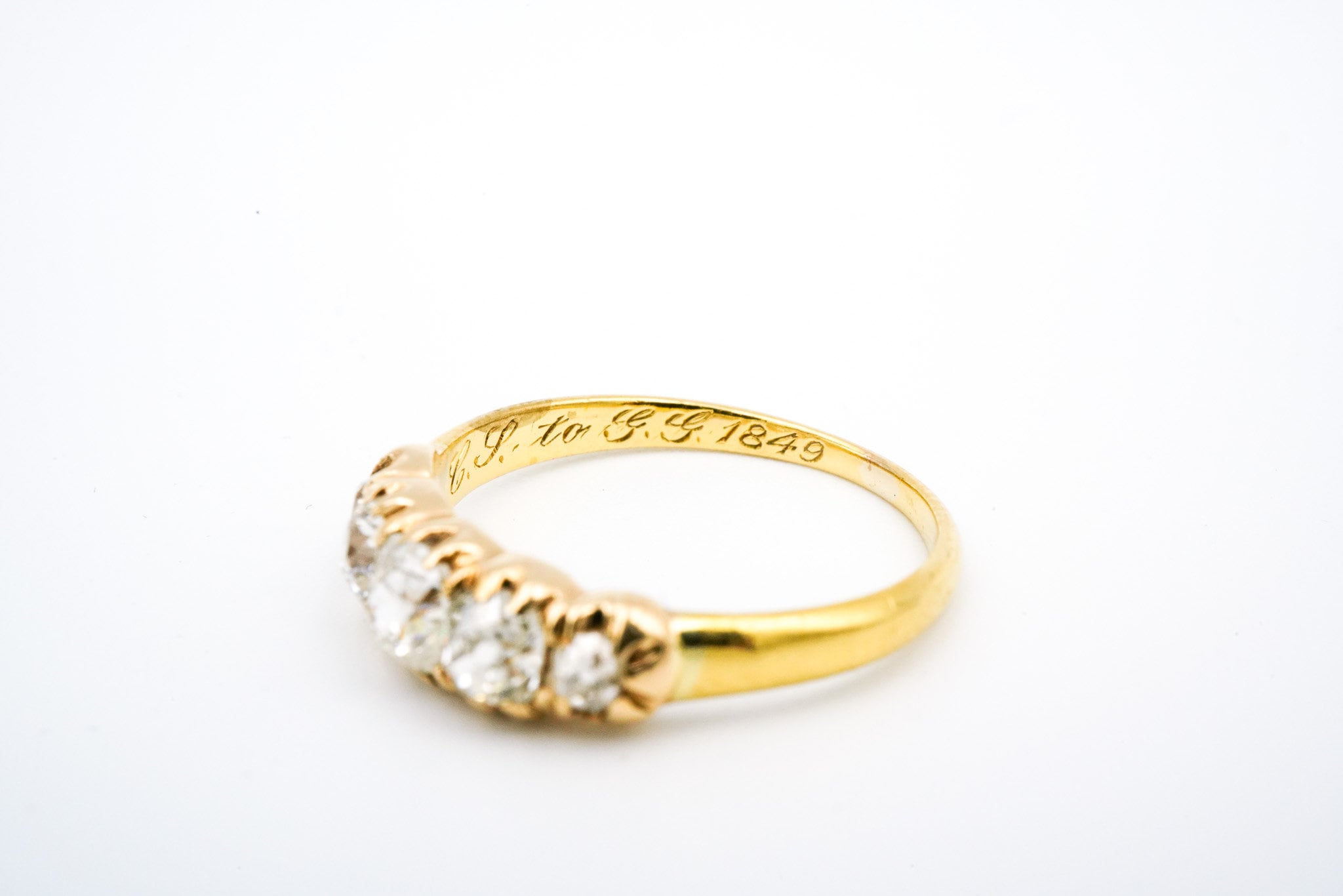 Victorian 14K Yellow Gold & Old Mine Cut Diamond Ring - Size 5 1/4