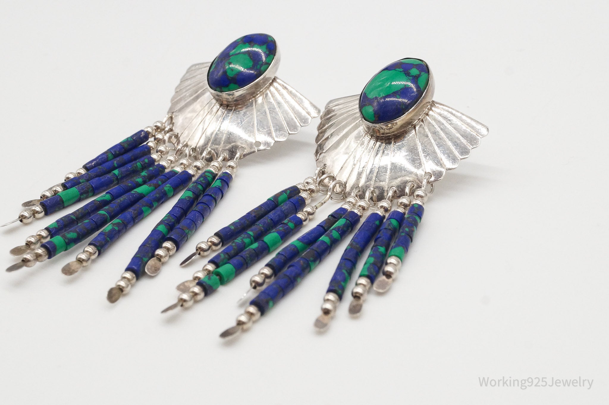 Vintage Native American Azurite Sterling Silver Earrings