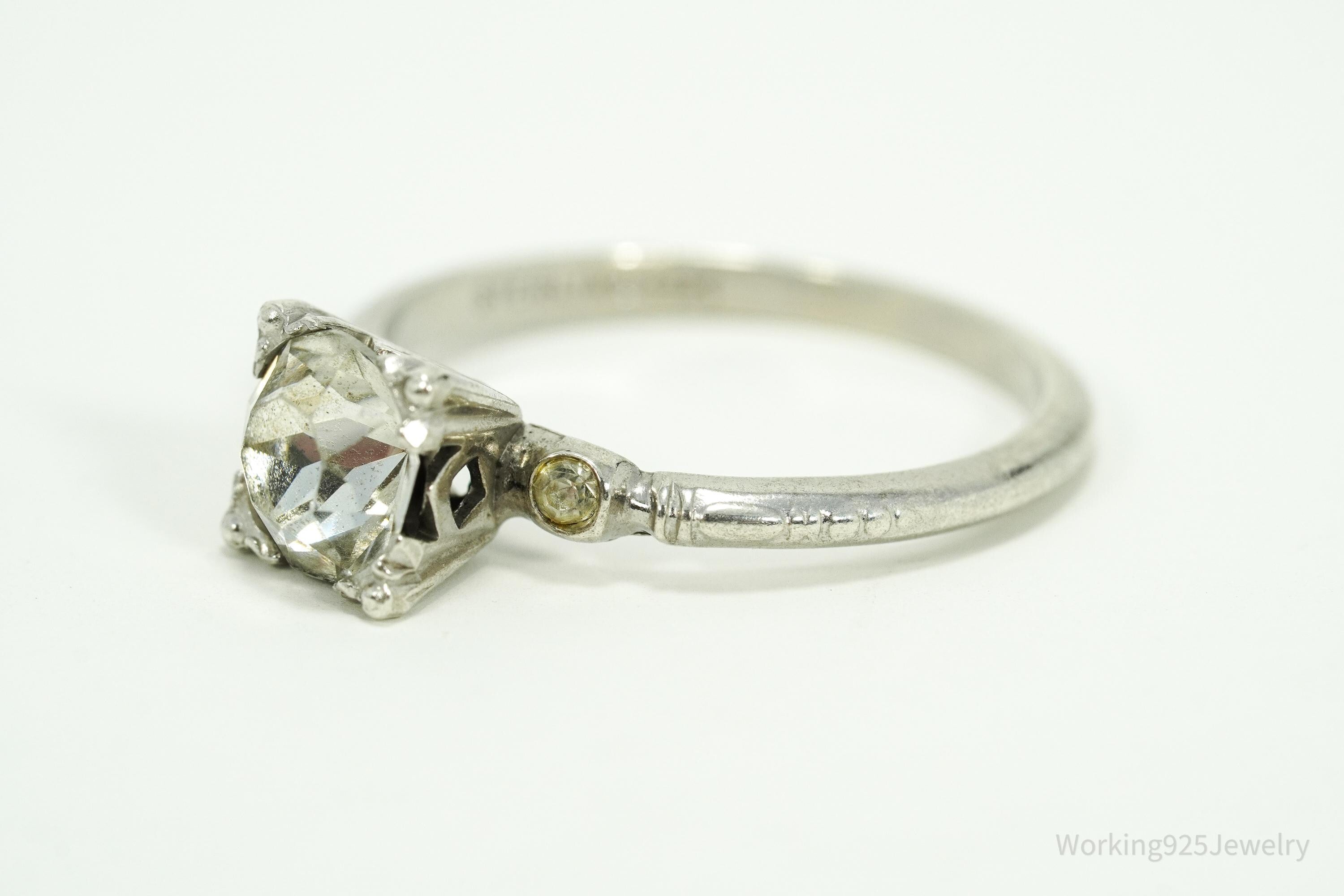 Antique Uncas MFG Co Rhinestone Sterling Silver Ring - Size 6.75