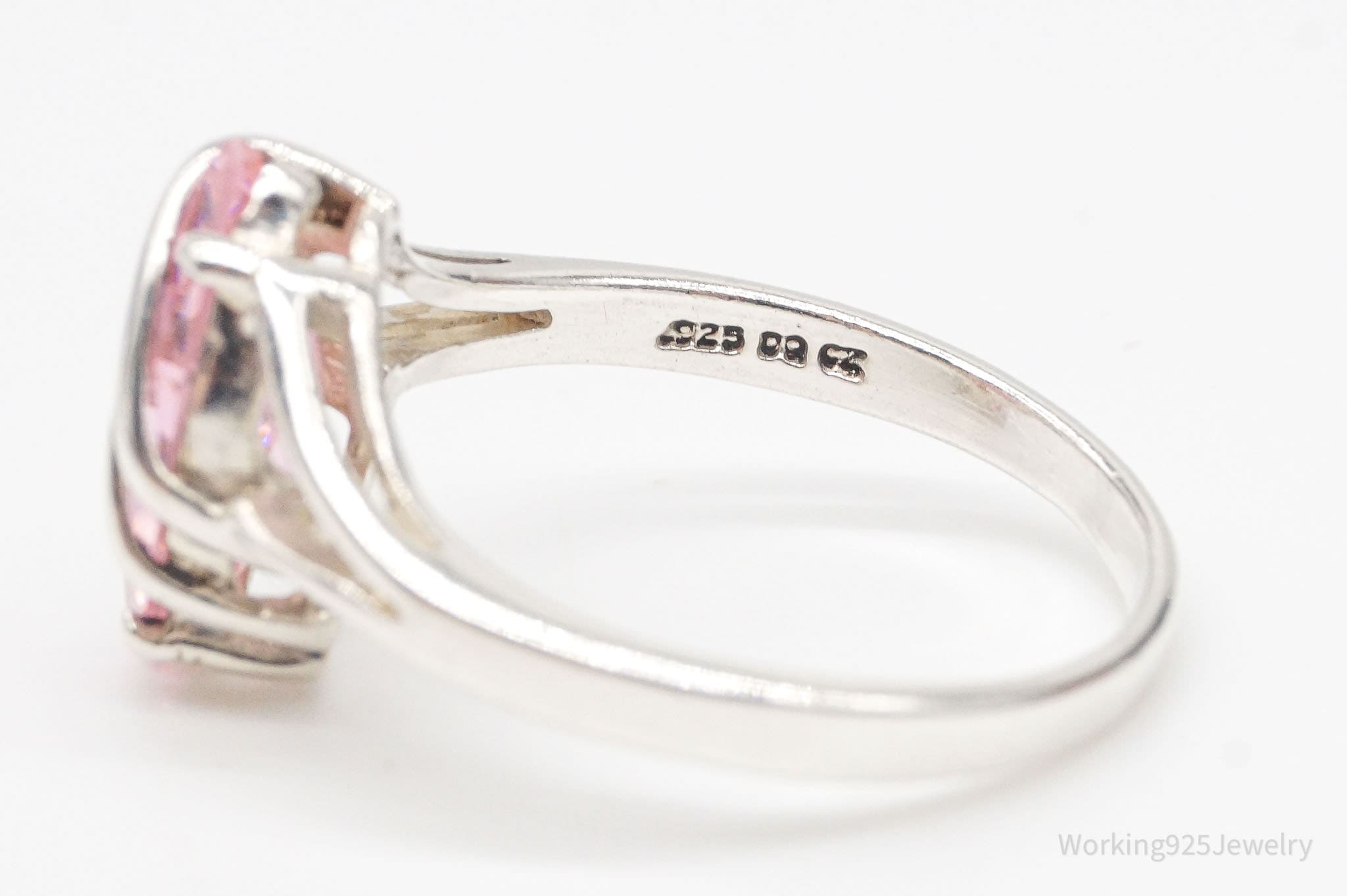 Vintage Pink DQCZ Diamonique Sterling Silver Ring - Size 8.25