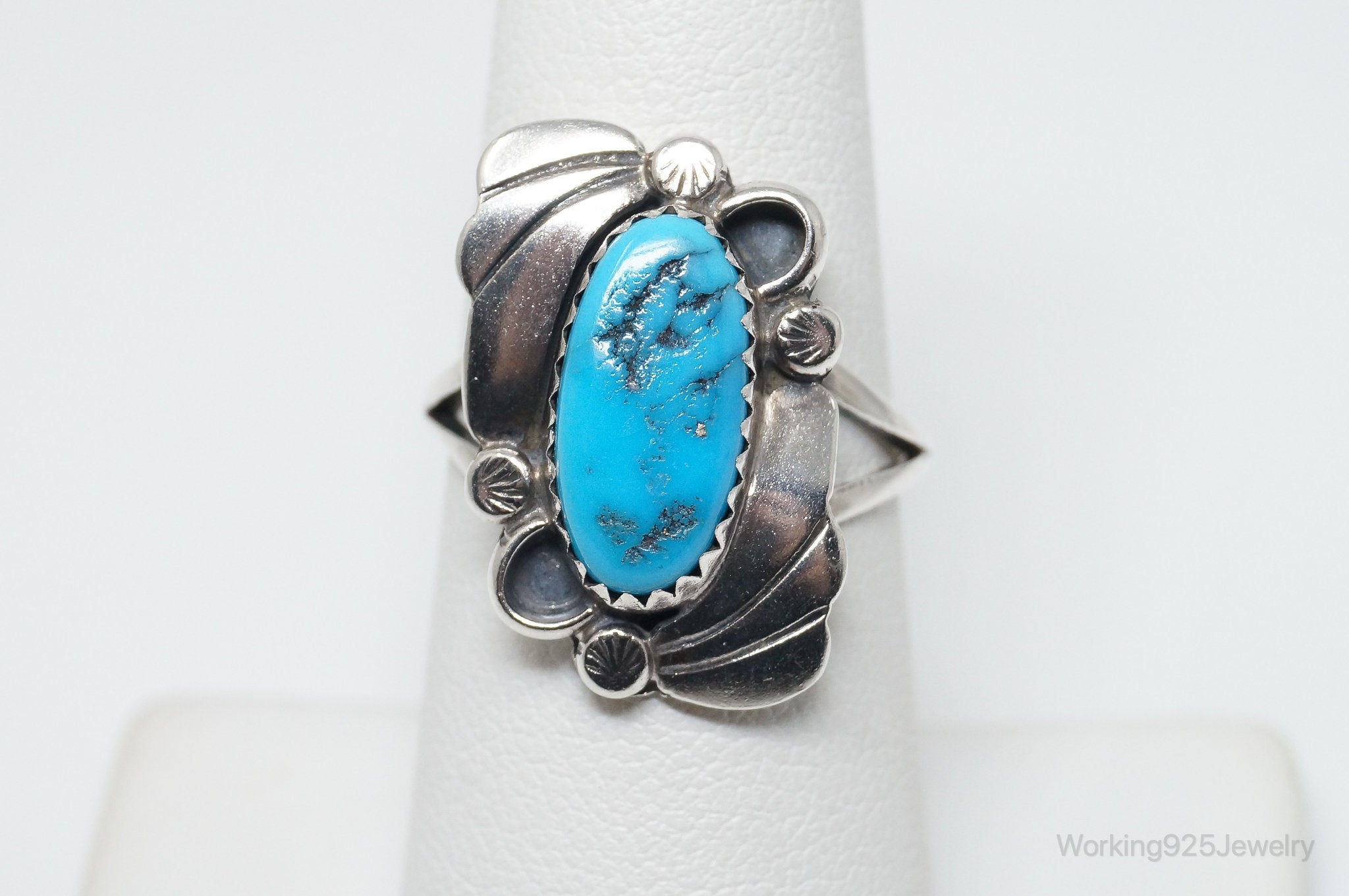 Vintage Native American Ella Cowboy Turquoise Sterling Silver Ring - SZ 6.75