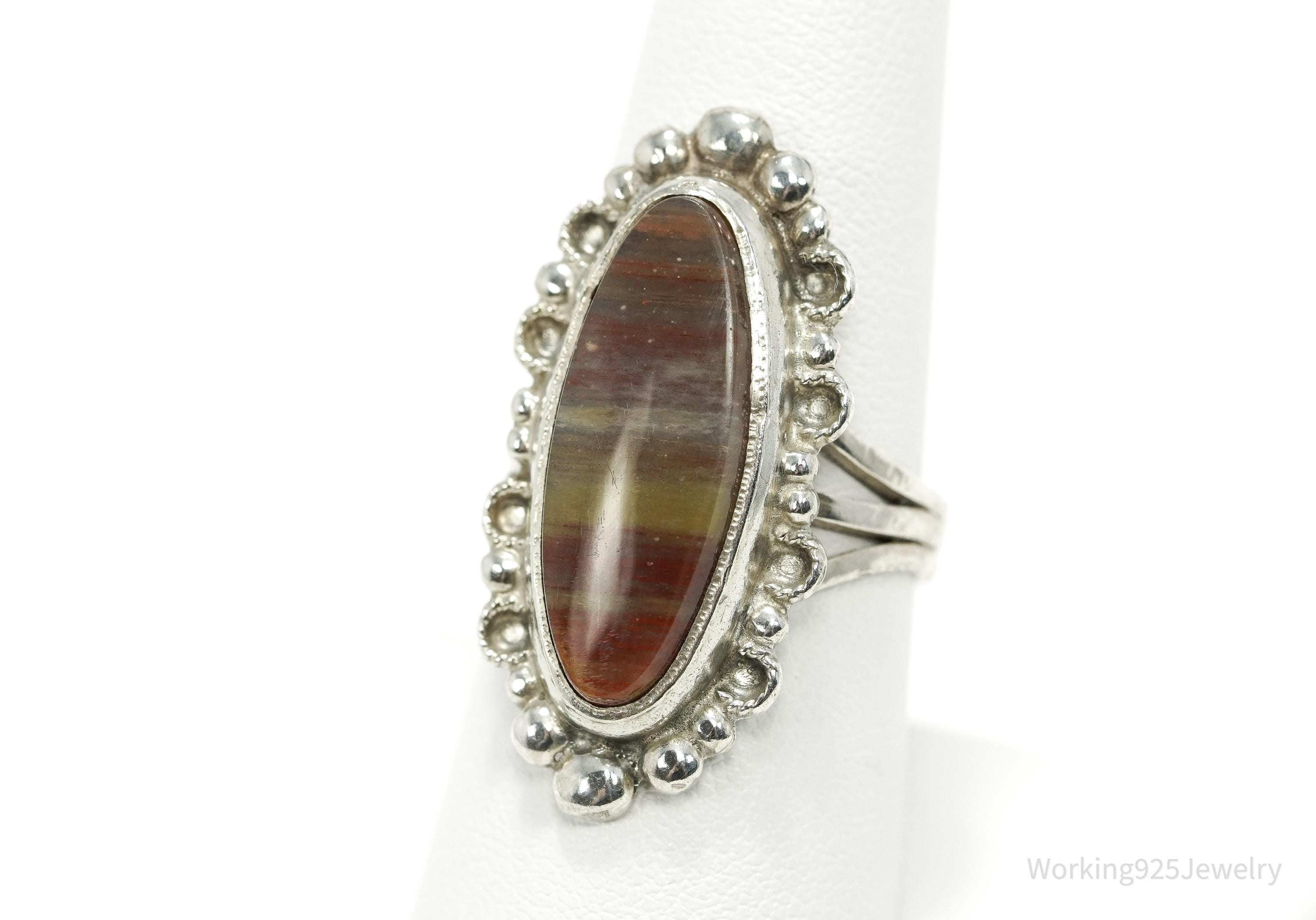 Vintage Handmade Native American Agate Sterling Silver Ring - Size 8