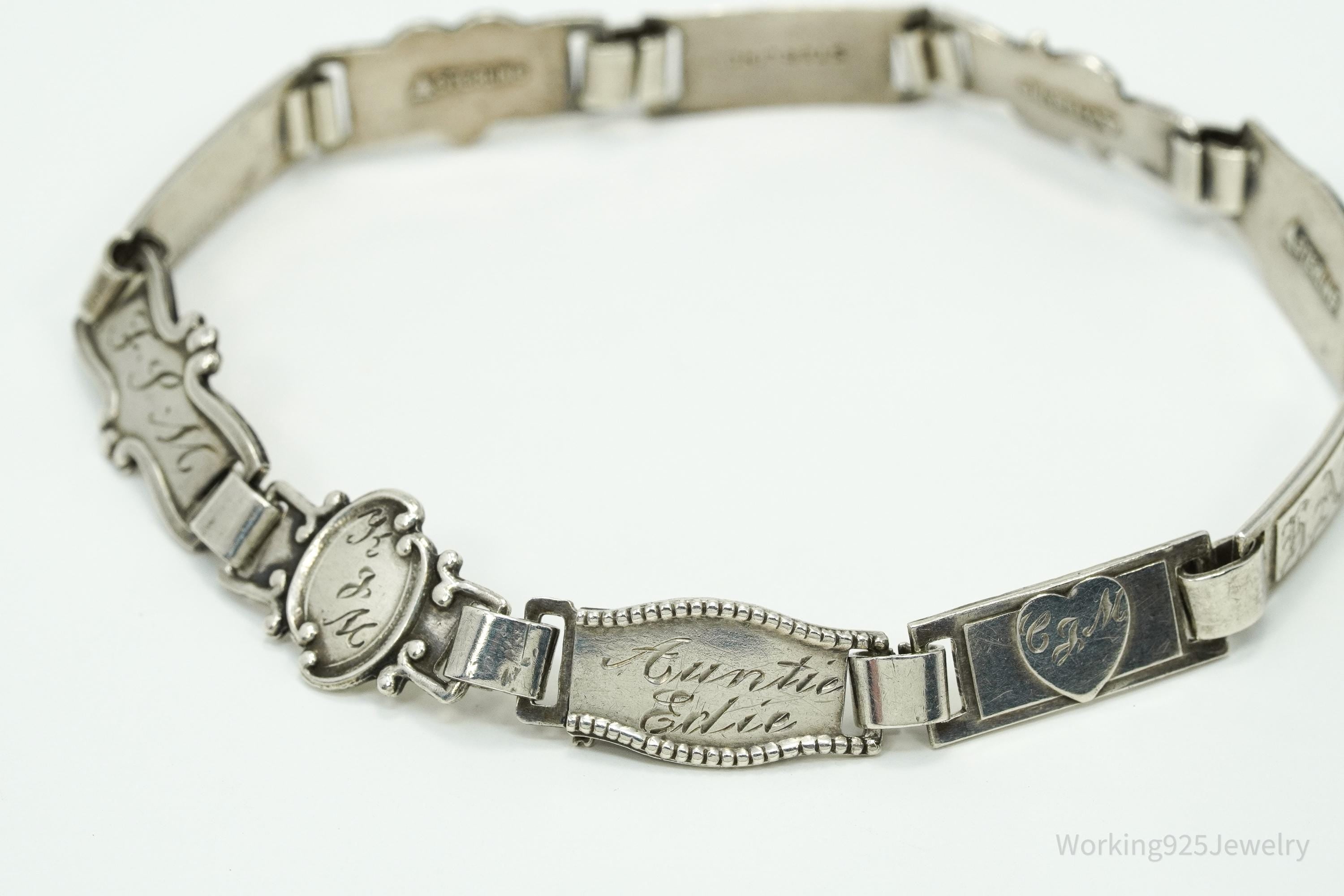 Antique Family & Children Members Names Sterling Silver Mother's Bracelet