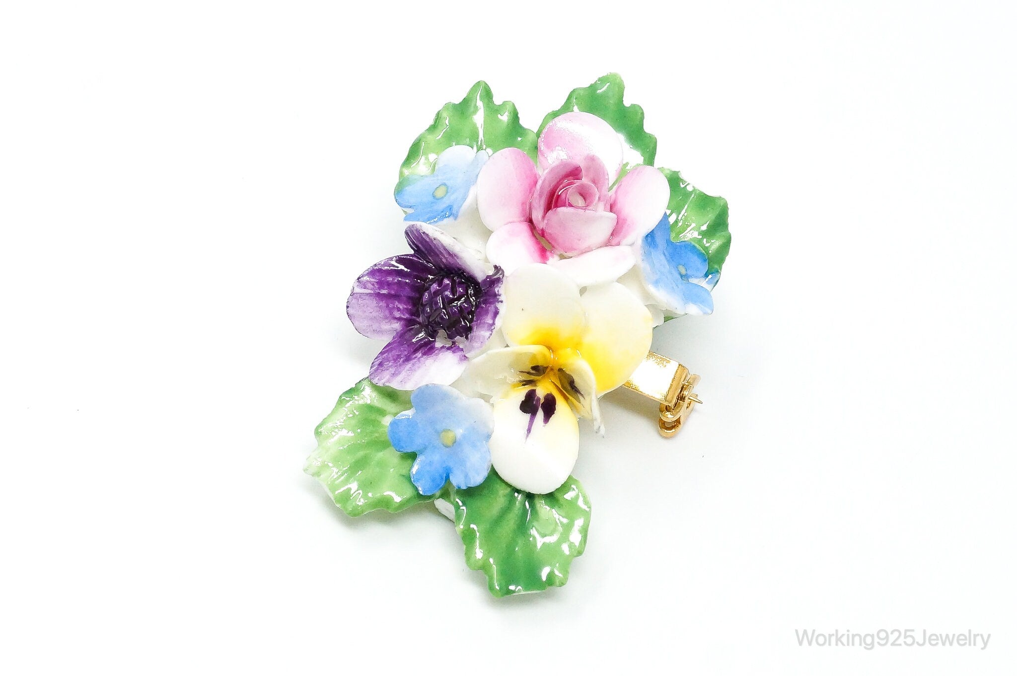 Vintage Porcelain Flowers Made In England Pin Brooch