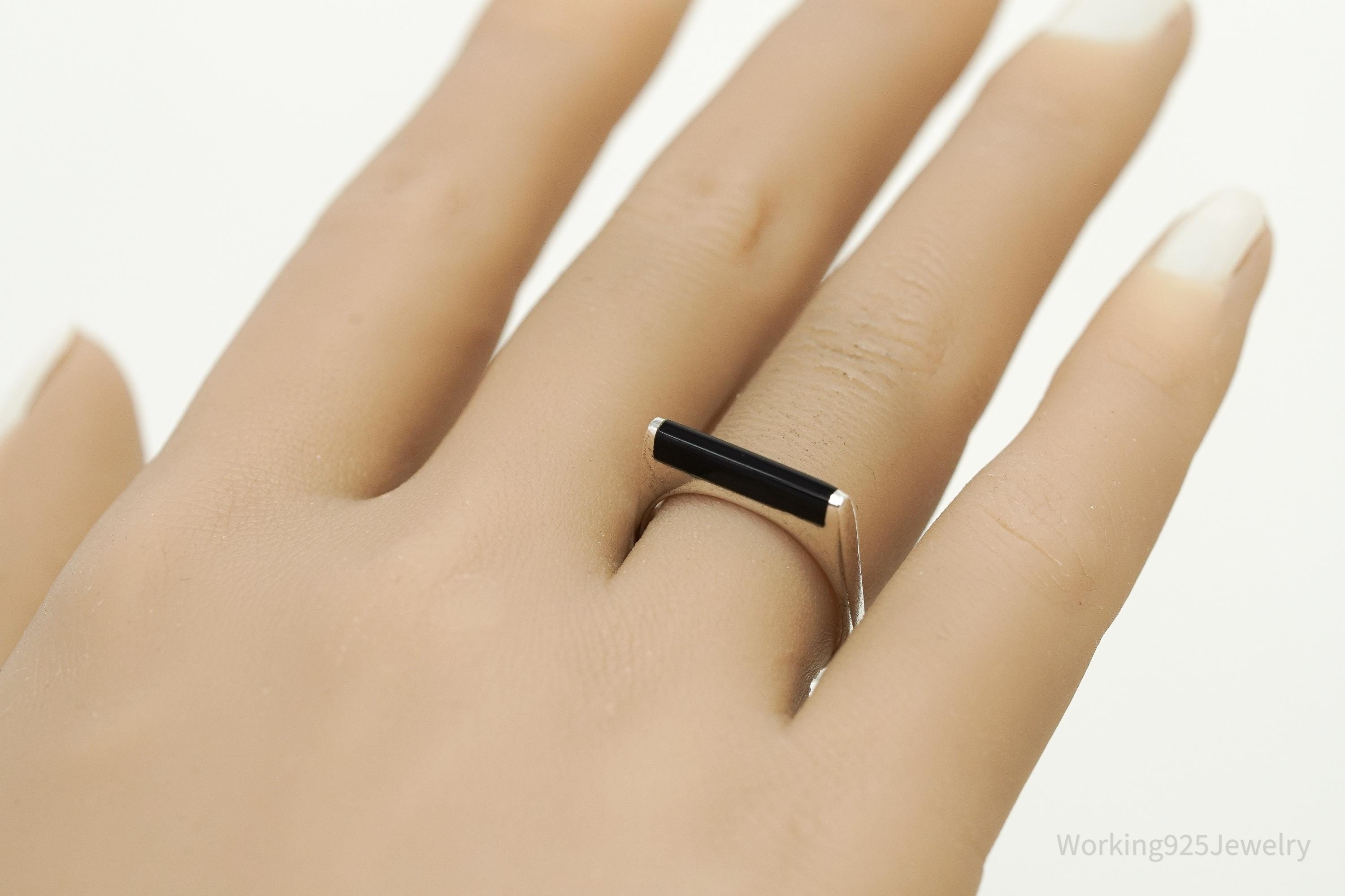 Vintage Black Onyx Sterling Silver Ring - Size 7