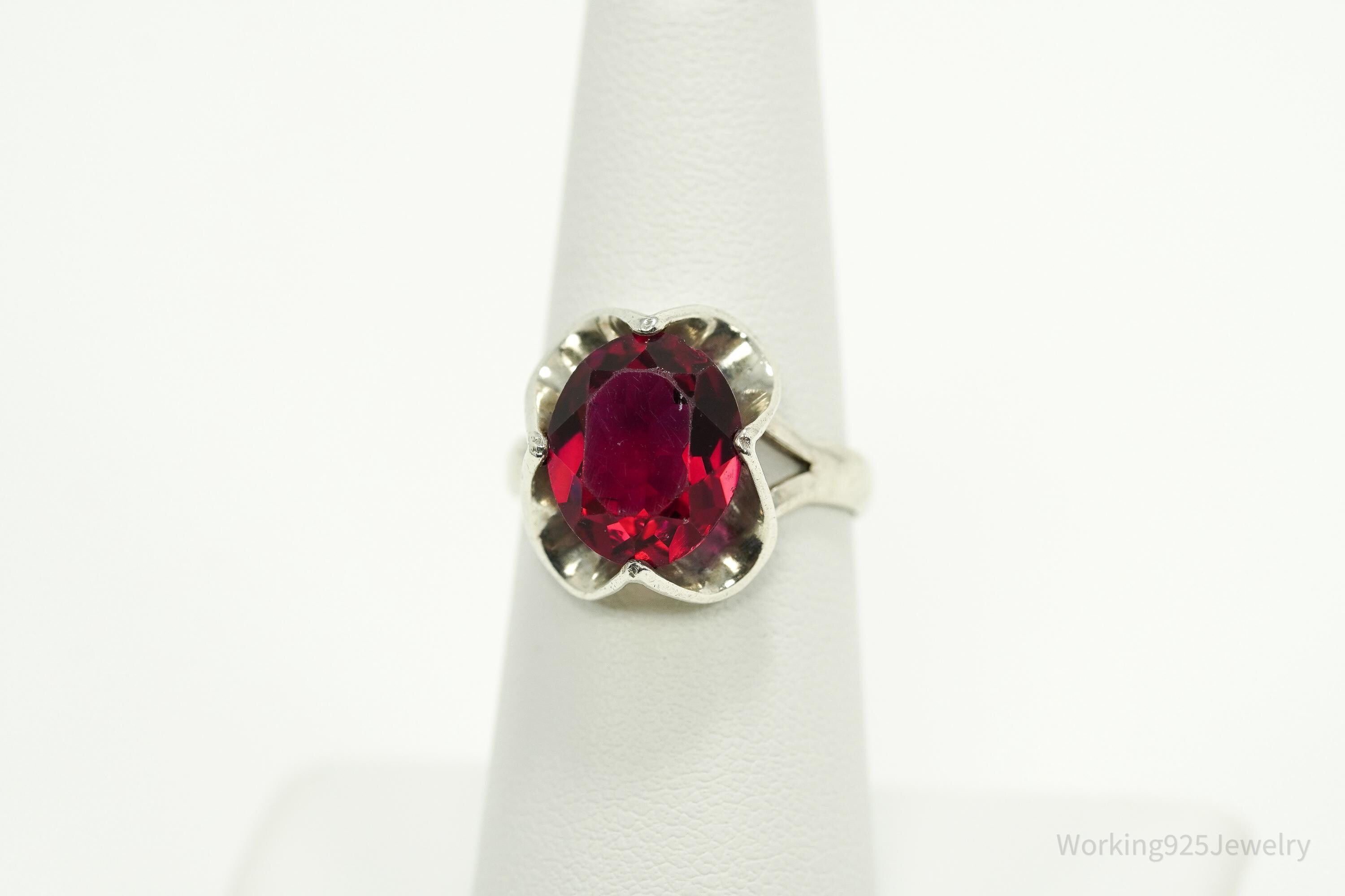 Vintage Art Glass Sterling Silver Ring - Size 6.75