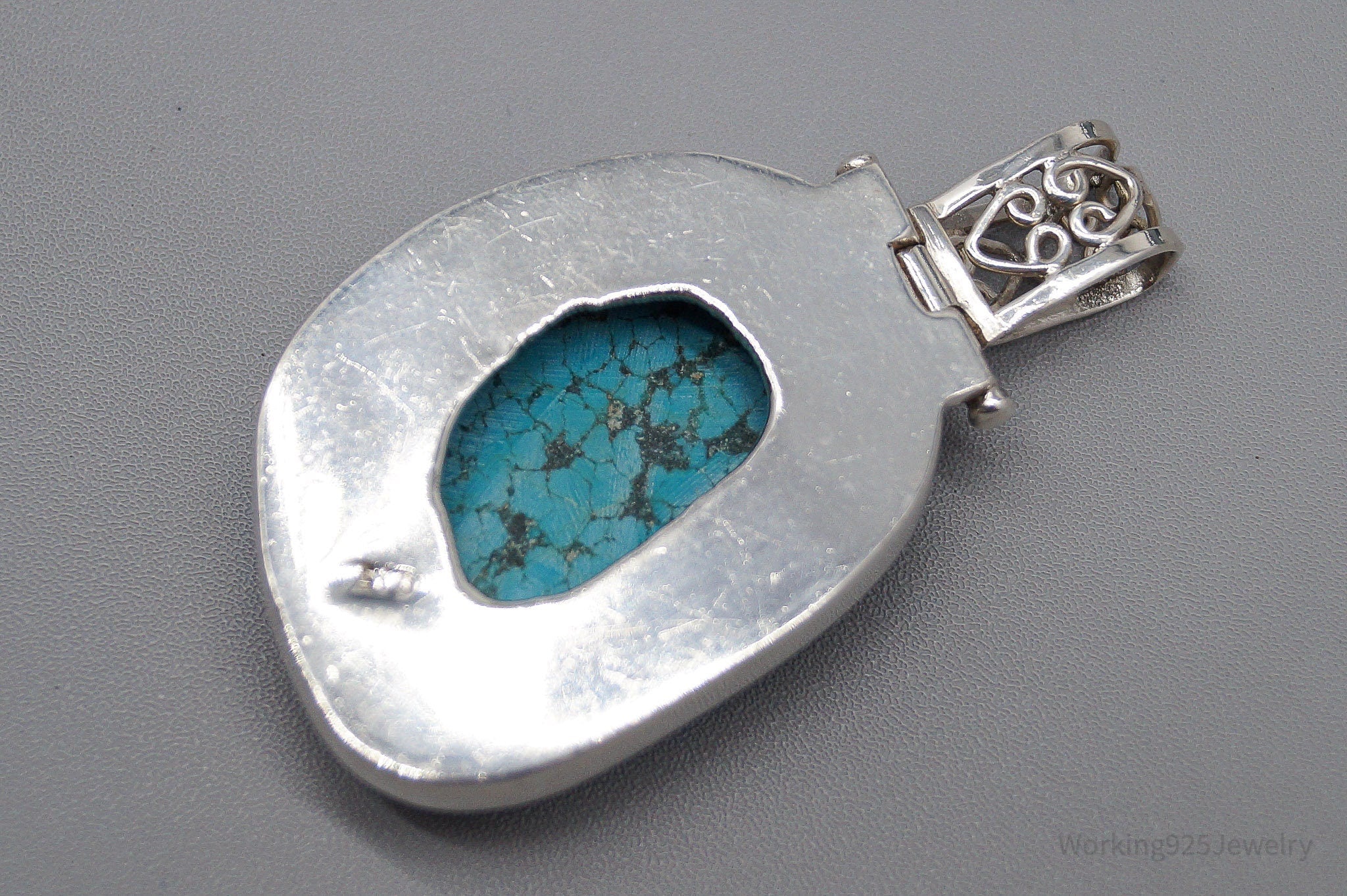 Large Vintage Blue Turquoise Sterling Silver Pendant