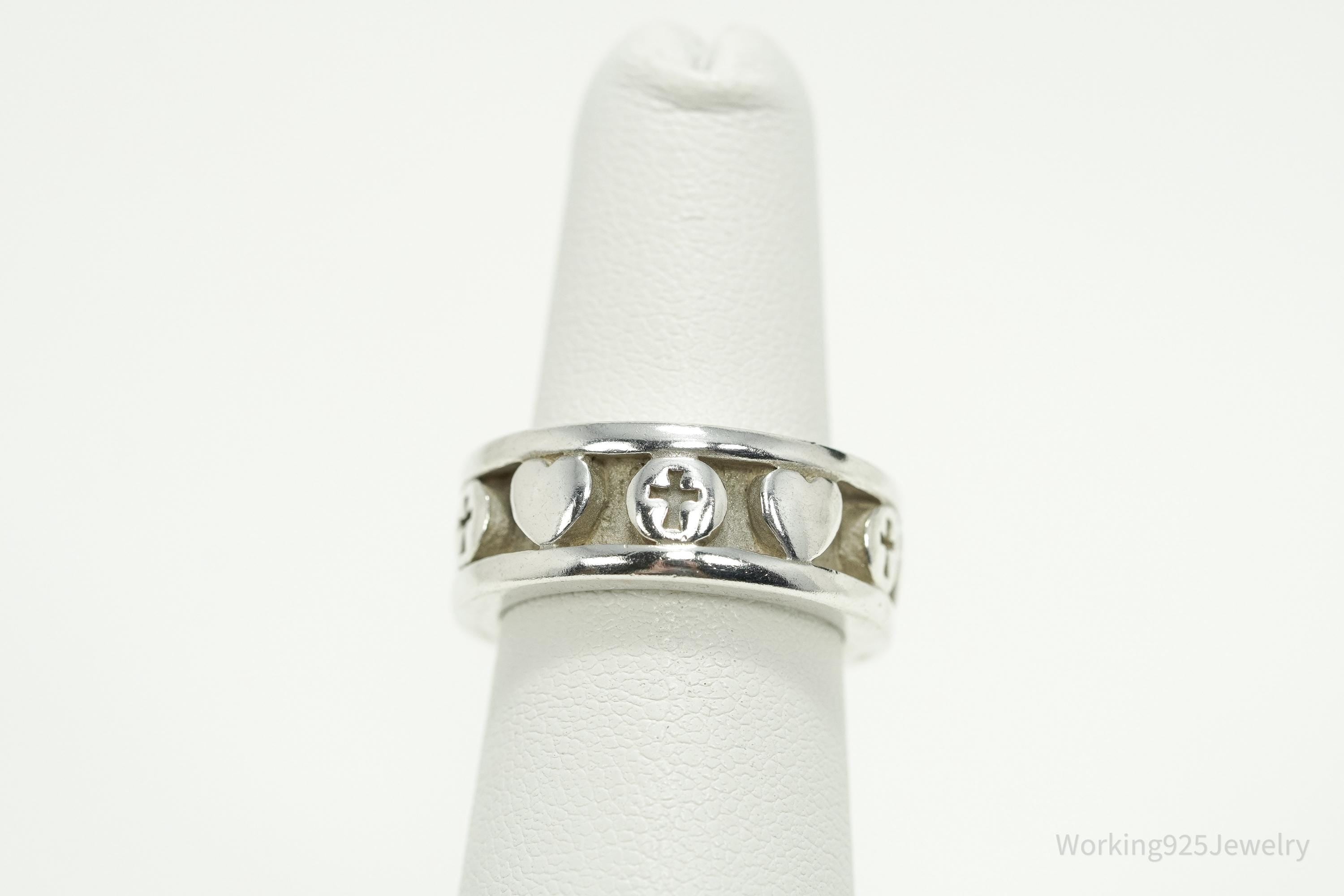 Vintage BSD Hearts & Crosses Sterling Silver Ring - Size 6