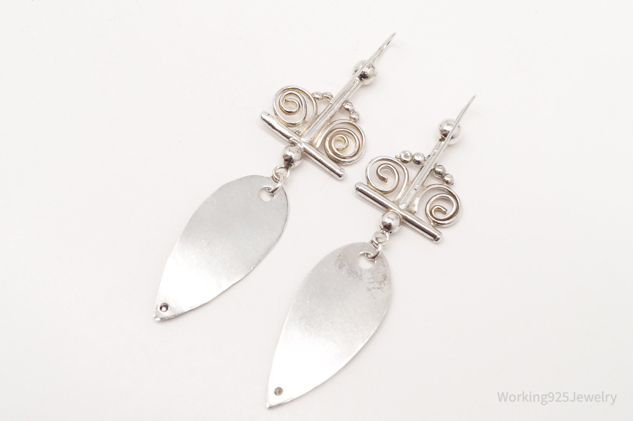 Vintage Long Intricate Silver Earrings