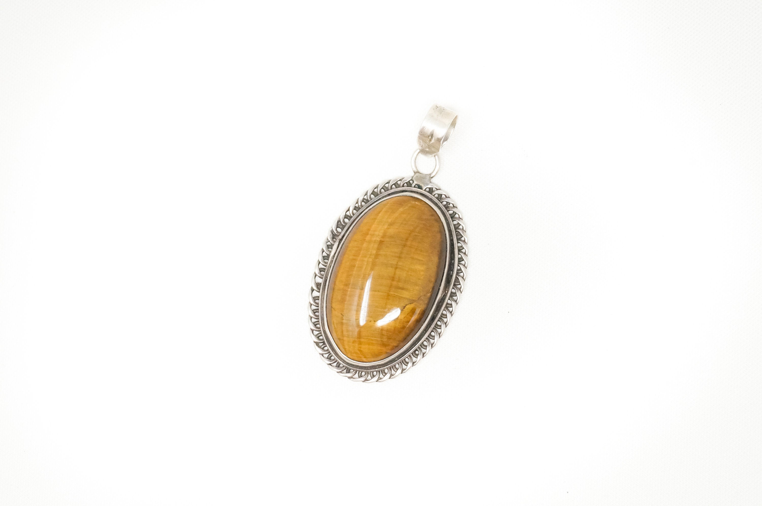 Vintage Large Southwestern Tigers Eye Sterling Silver Necklace Pendant