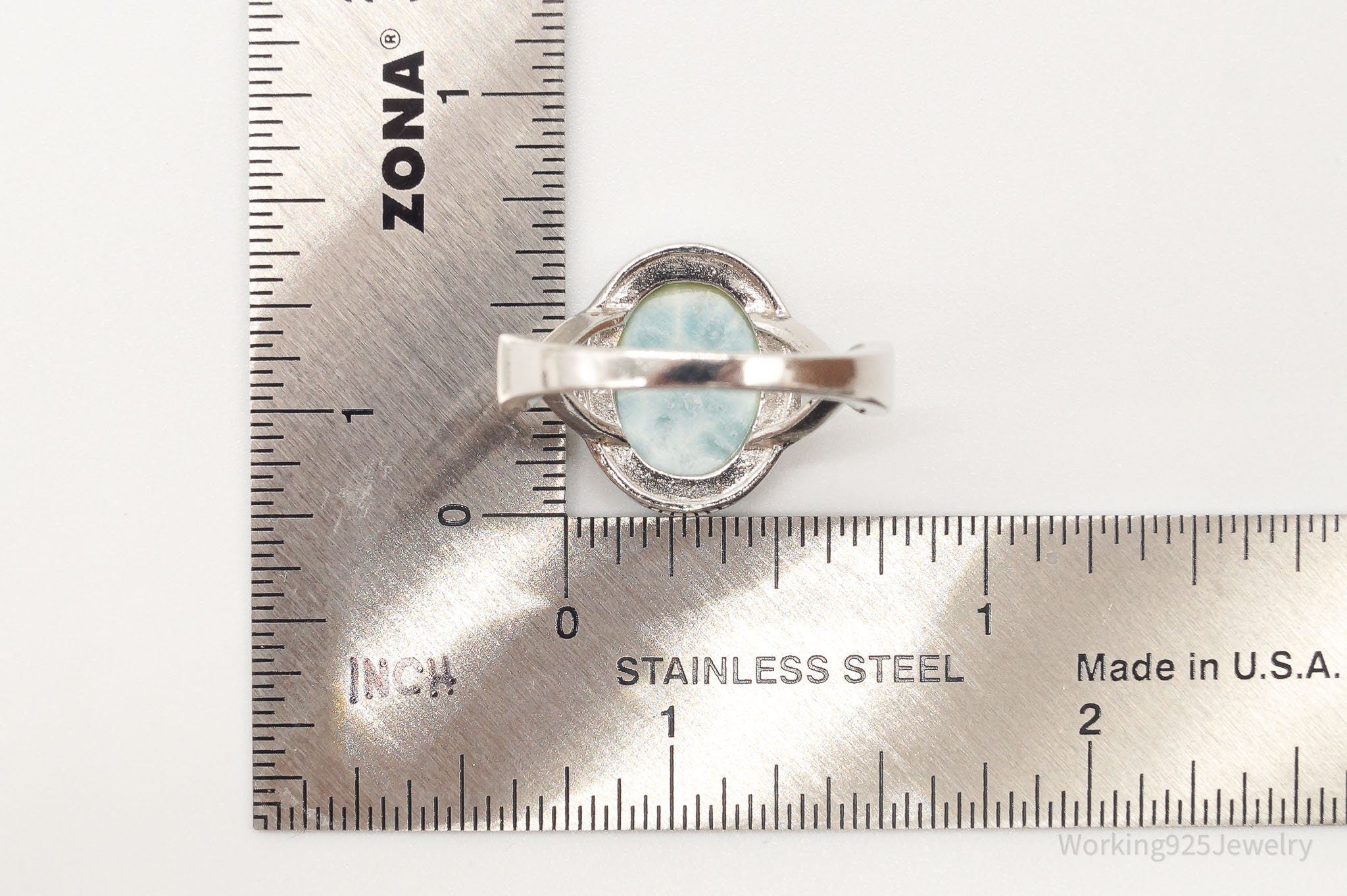 Vintage Blue Larimar Sterling Silver Ring - Size 9