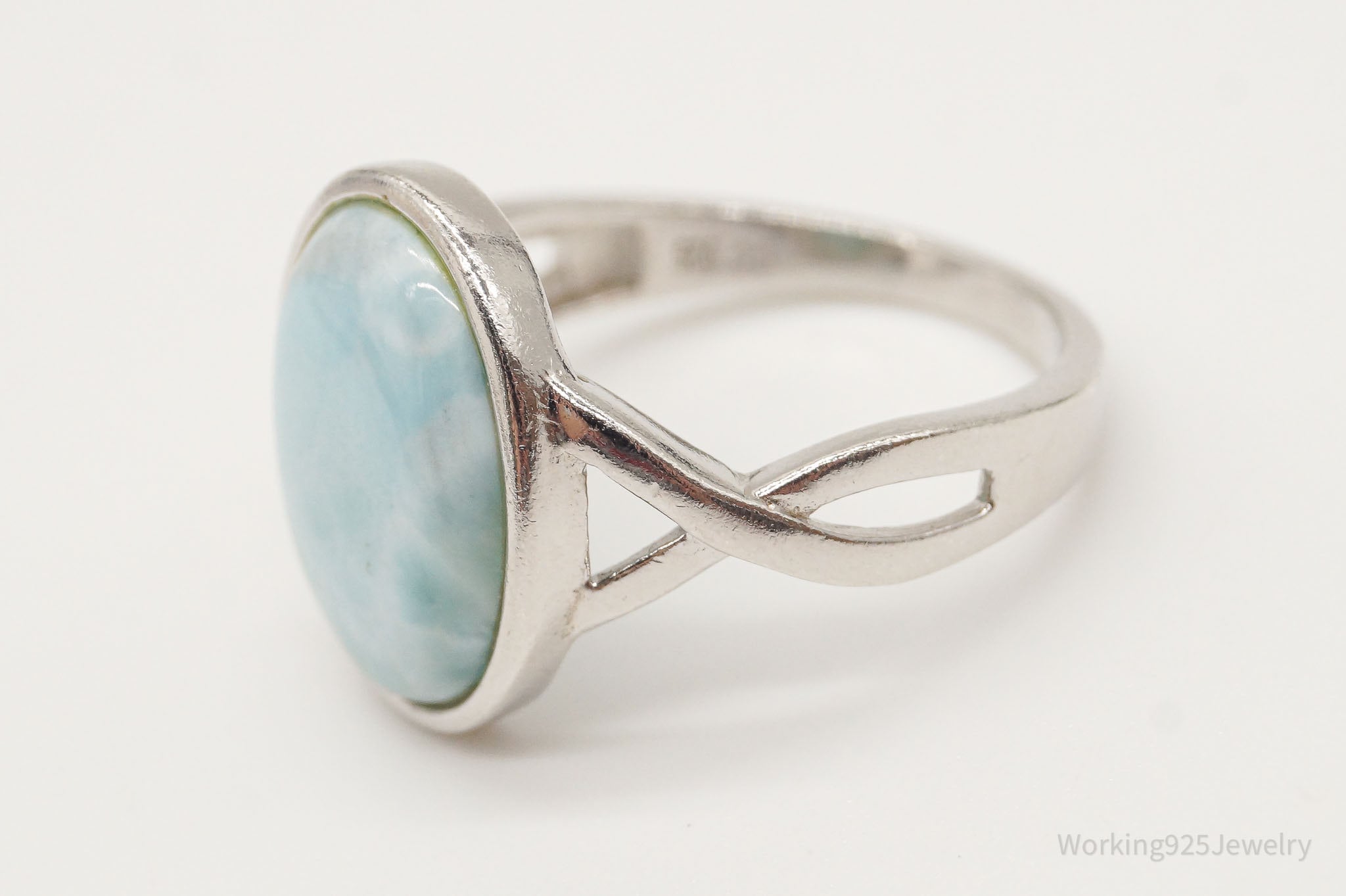 Vintage Blue Larimar Sterling Silver Ring - Size 9