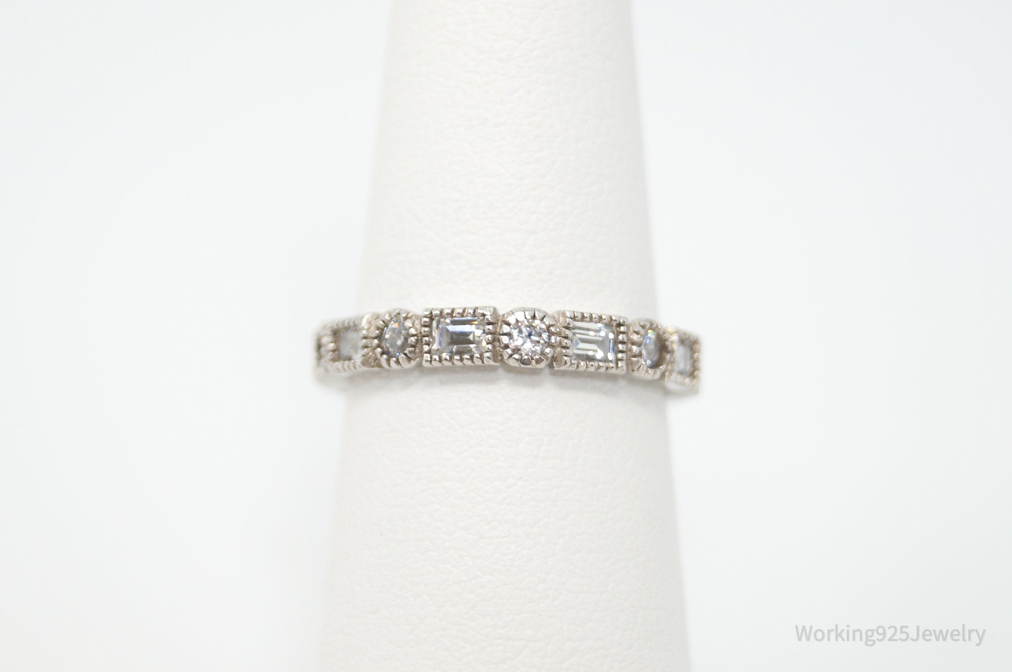 Vintage Eternity Band Cubic Zirconia Sterling Silver Band Ring - Sz 5