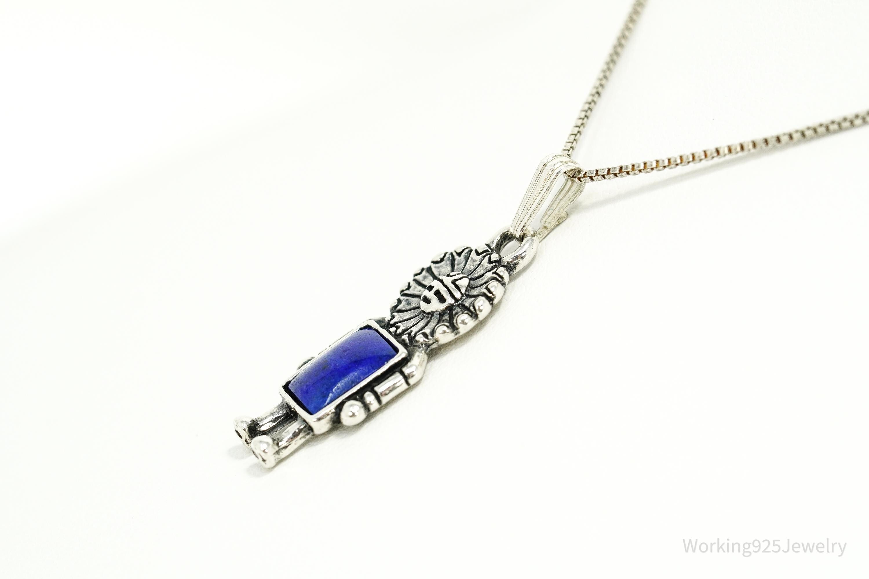 Vintage Native Carolyn Pollack Lapis Lazuli Tawa Sterling Silver Necklace 18"