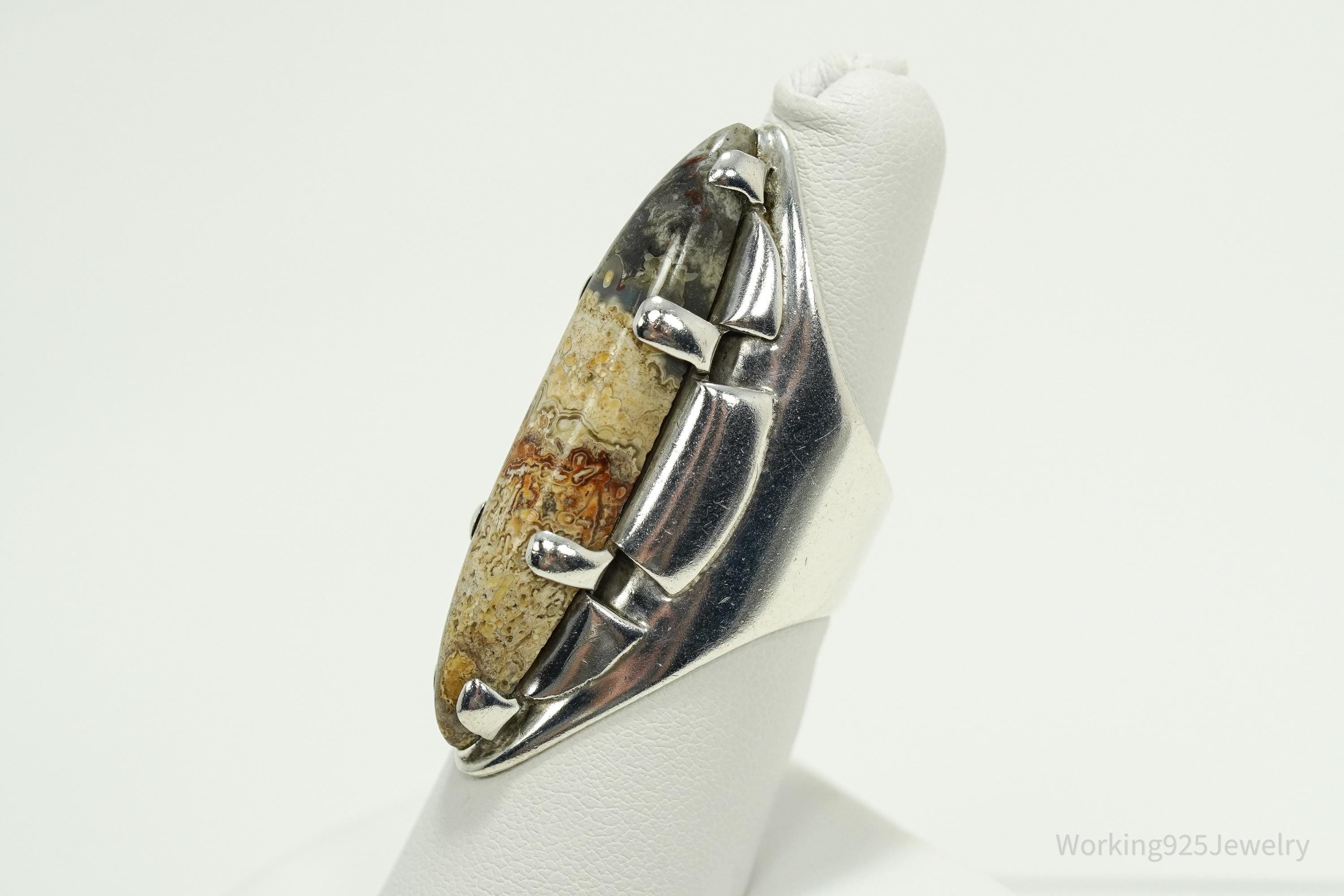 Vintage Large Agate Silver Ring - Size 7.5