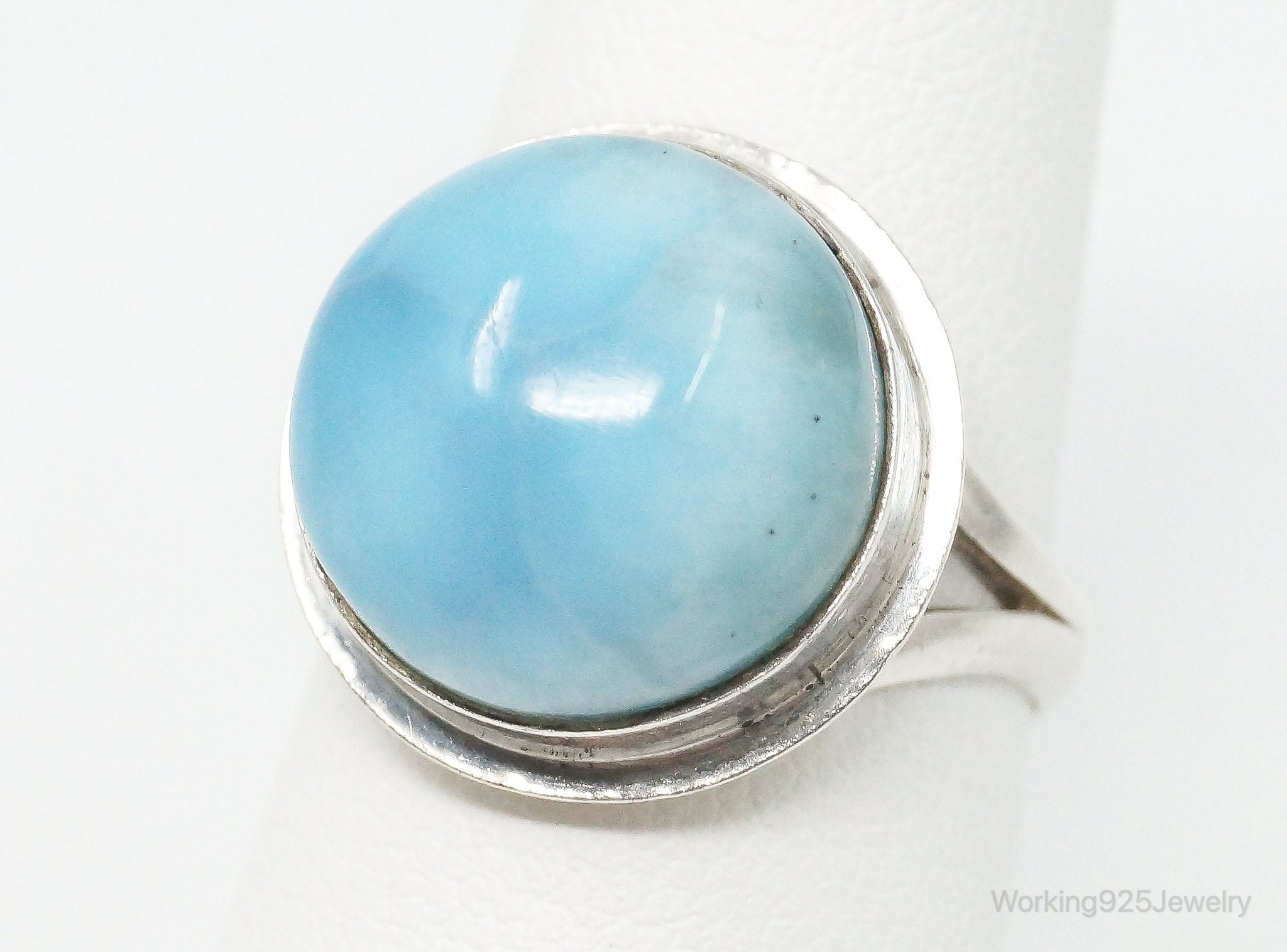 Vintage Large Blue Larimar Sterling Silver Ring - Size 7.25