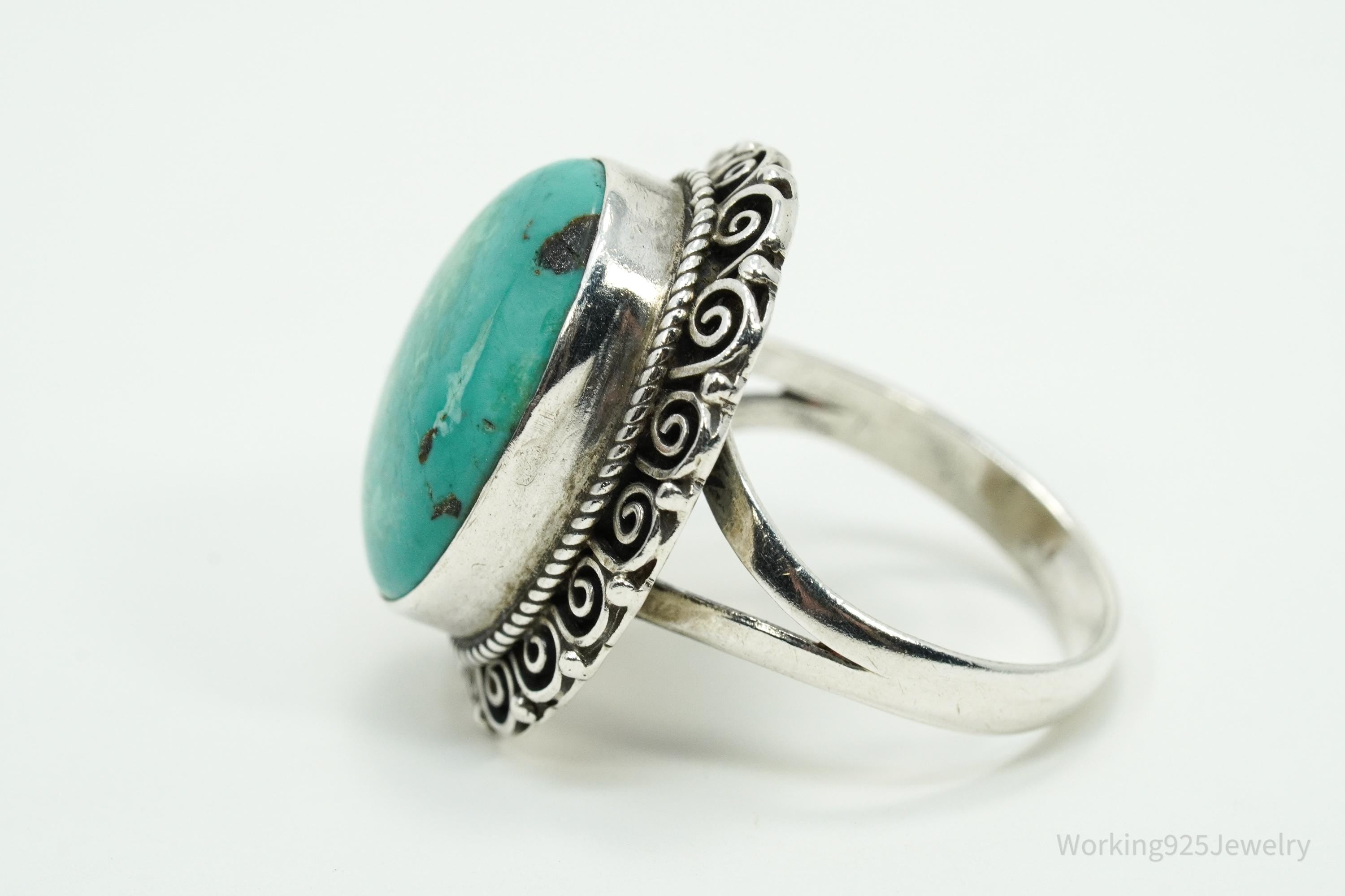 Vintage Turquoise Sterling Silver Ring - Size 6.5