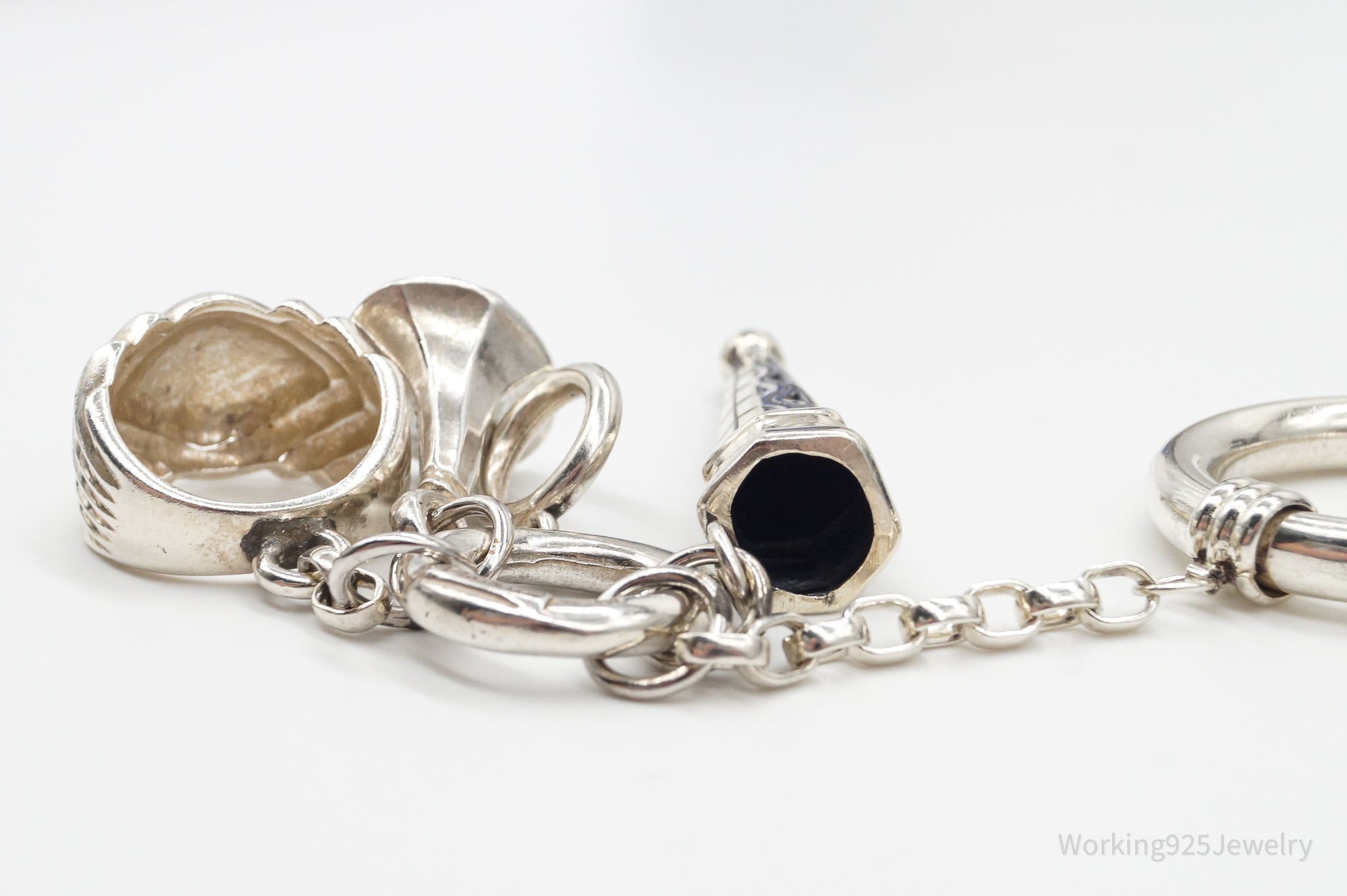 Vintage David Navarro Antique Sterling Silver Charm Chatelaine Keychain Pendant