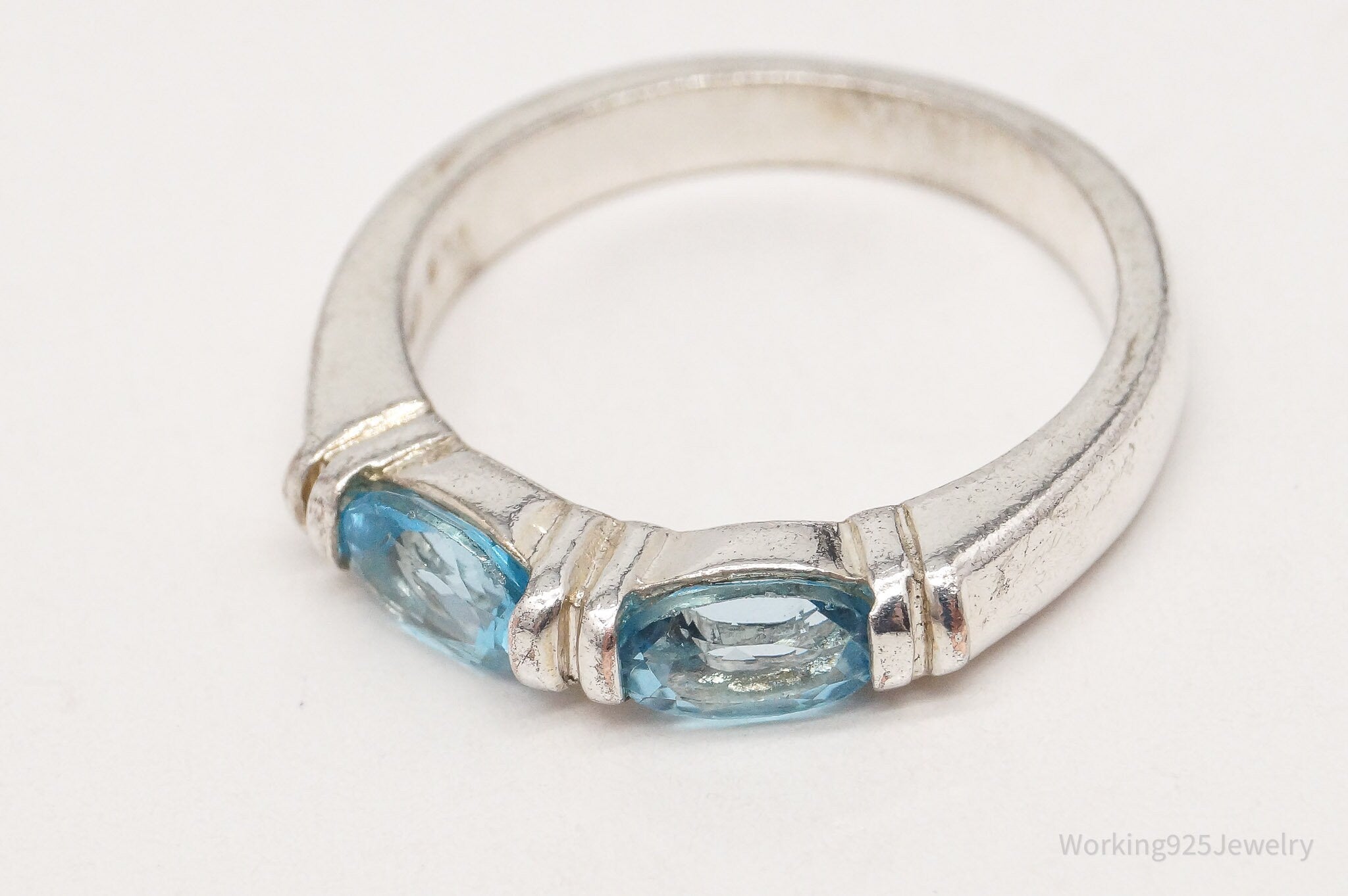 Vintage Blue Topaz Sterling Silver Plated Ring - Size 6.25