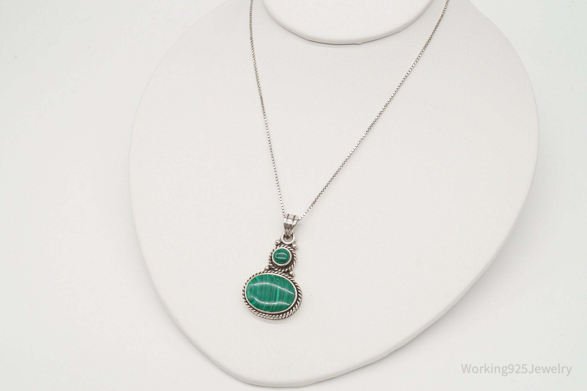 Vintage Large Malachite Southwestern Sterling Silver Necklace