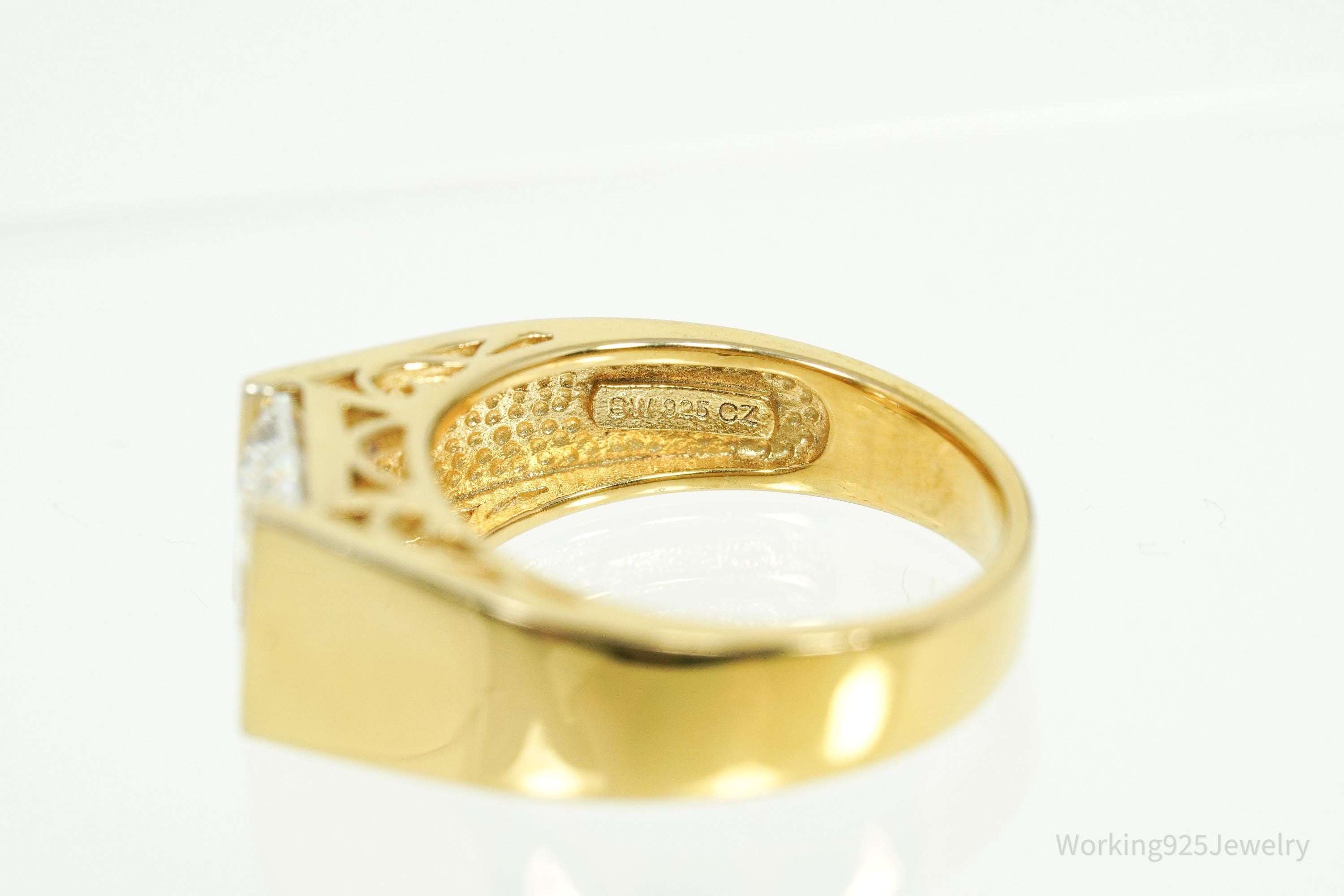 Vintage Gold Vermeil Cubic Zirconia Sterling Silver Ring - Size 7