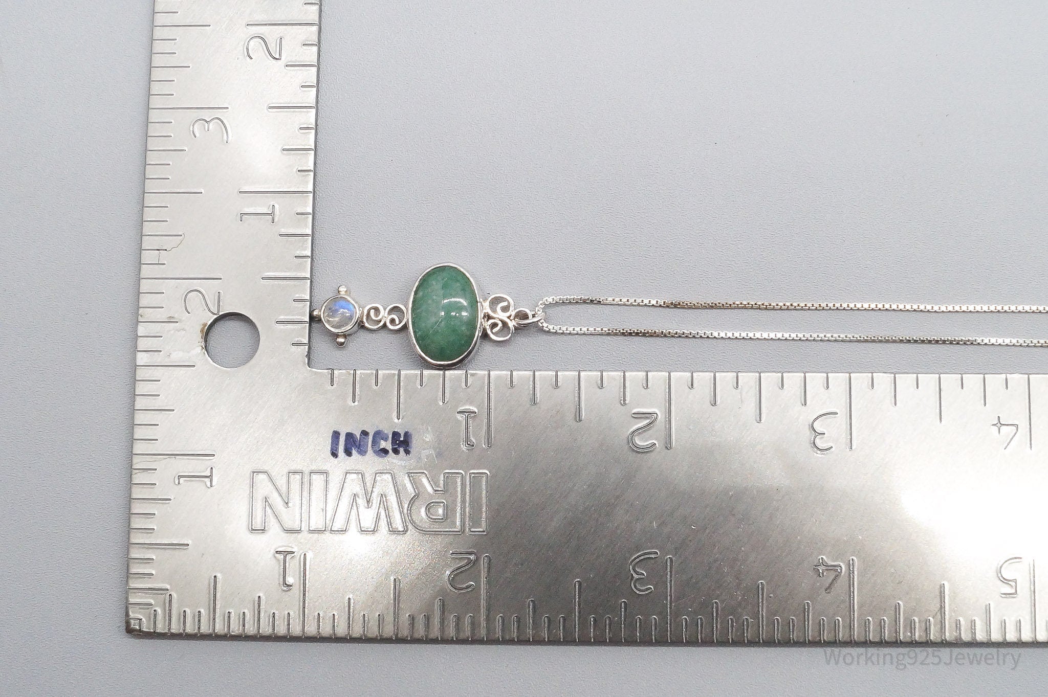 Vintage SAJEN Aventurine & Moonstone Sterling Silver Necklace 20"