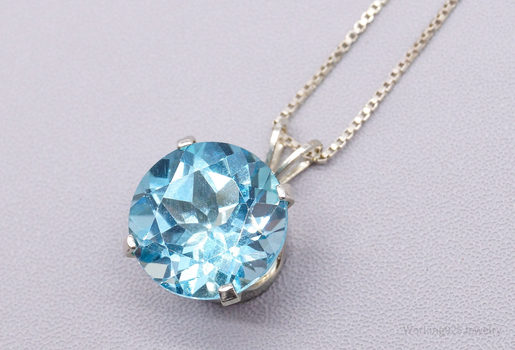 Vintage Large Blue Topaz Sterling Silver Necklace 17"