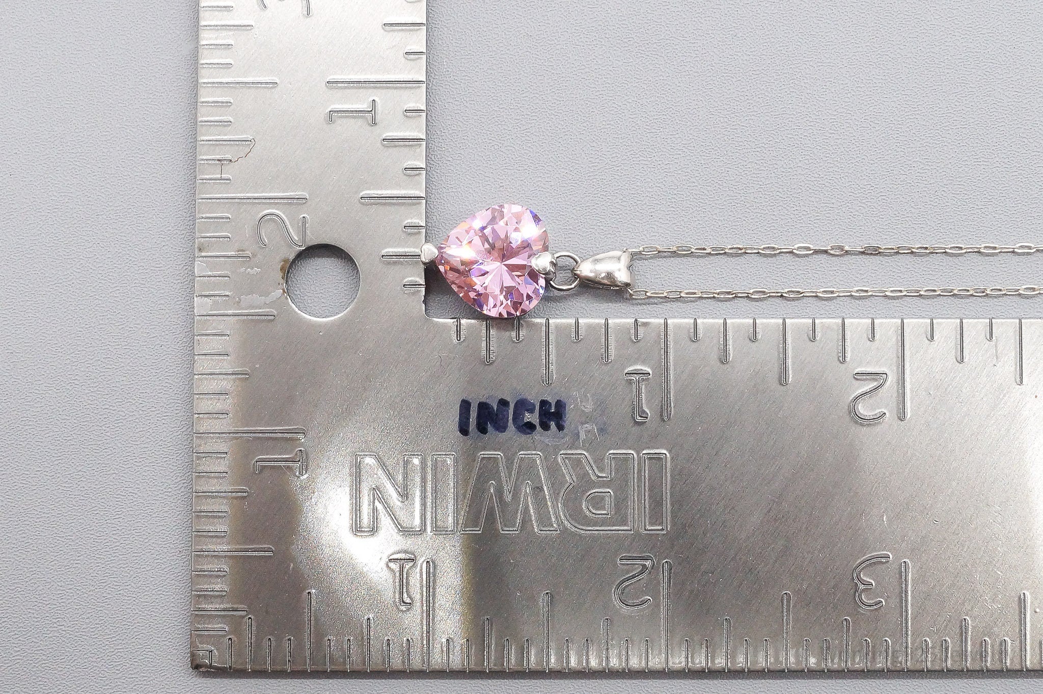 Vintage Pink Cubic Zirconia Heart Sterling Silver Necklace 20"