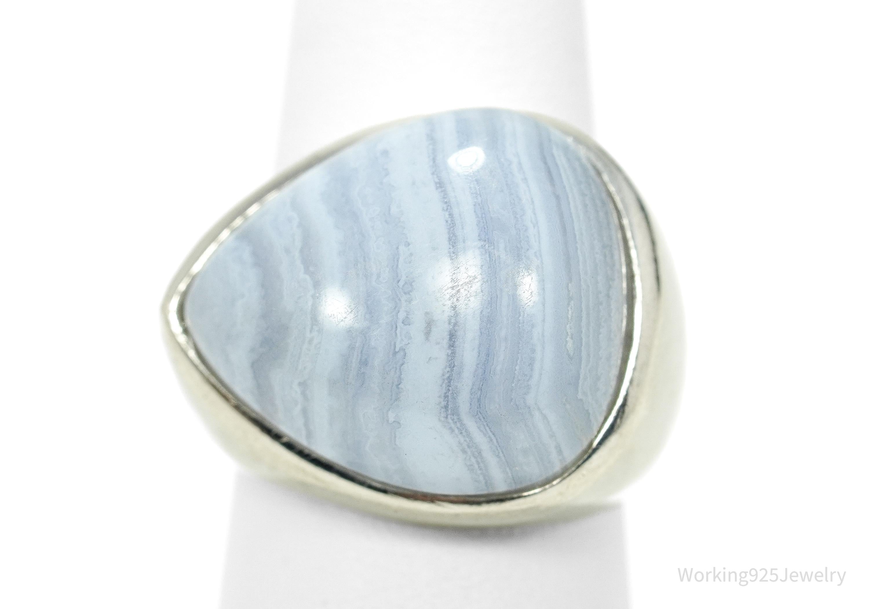 Vintage Blue Lace Agate Sterling Silver Ring - Size 8.25