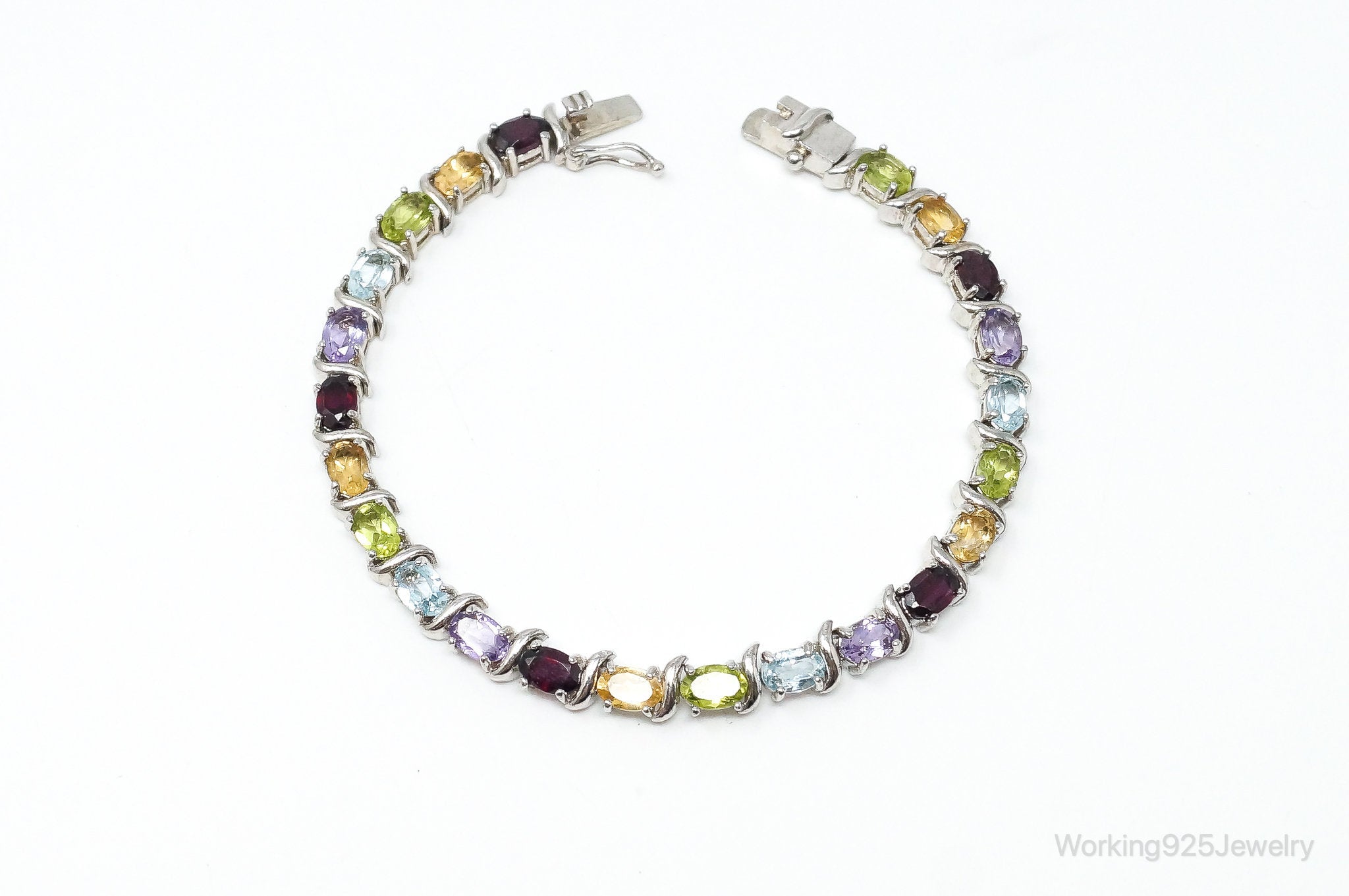 Vintage Multi Gem Sterling Silver Bracelet