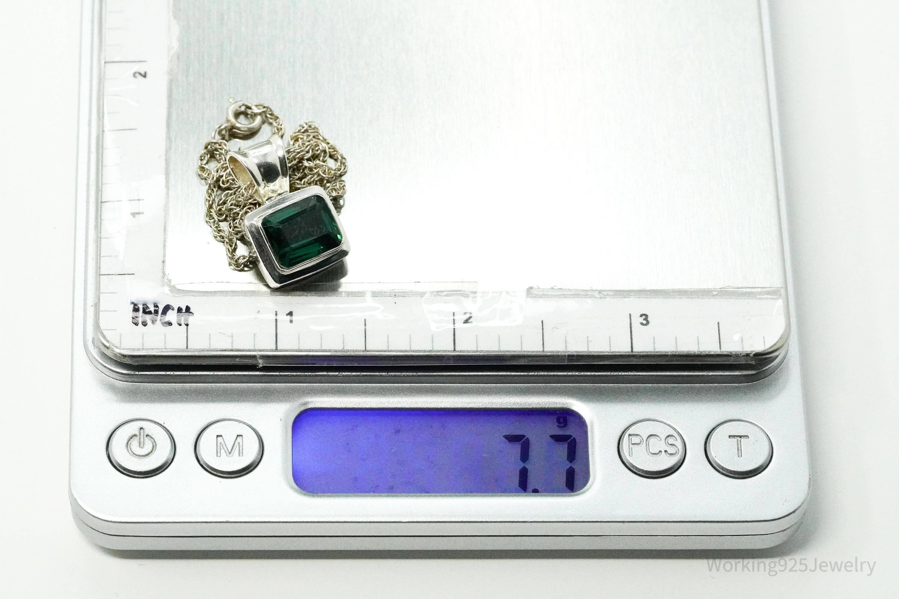 Vintage Lab Emerald Sterling Silver Necklace 18"