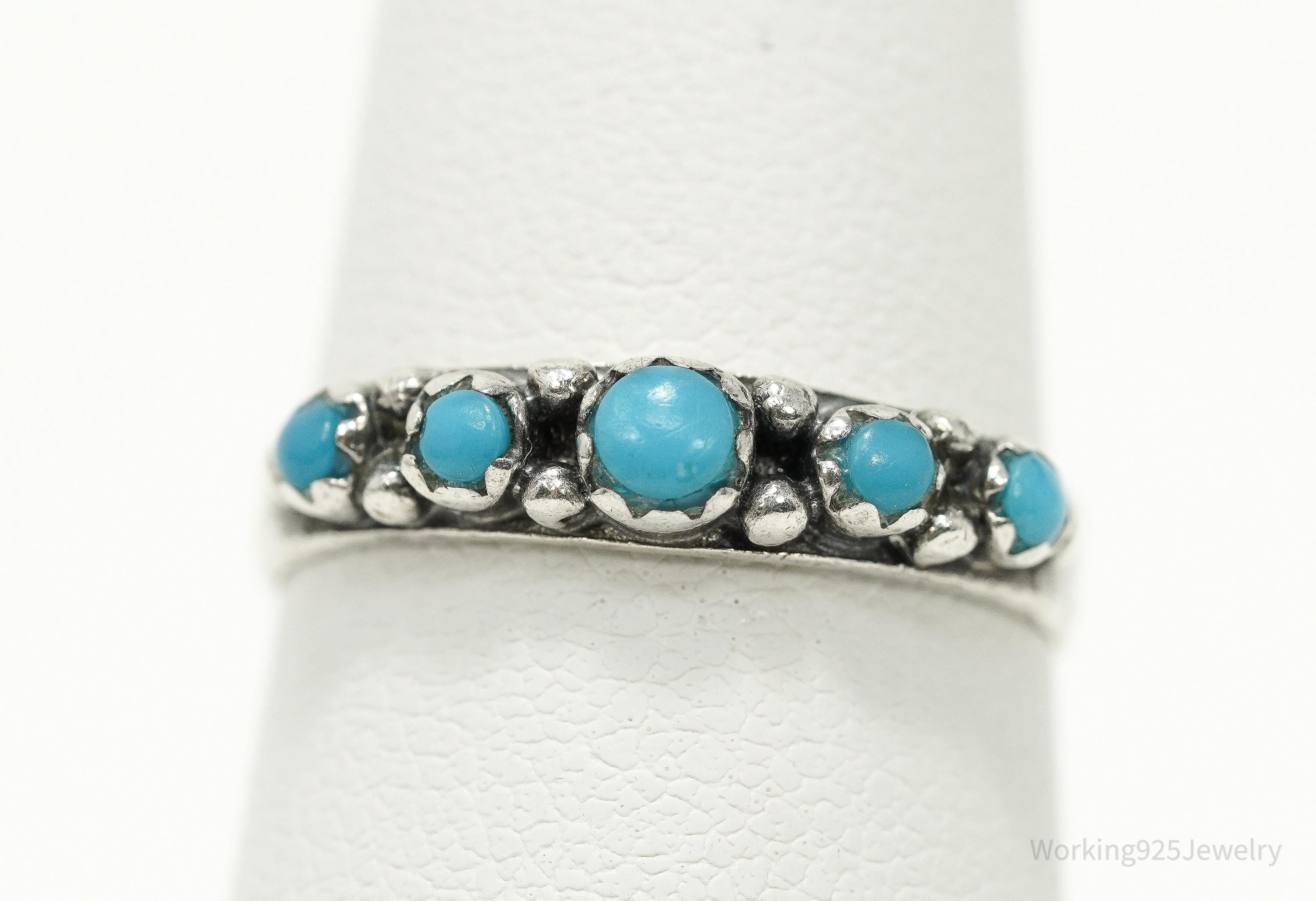 Vintage Native American Turquoise Silver Ring - Size 6.75