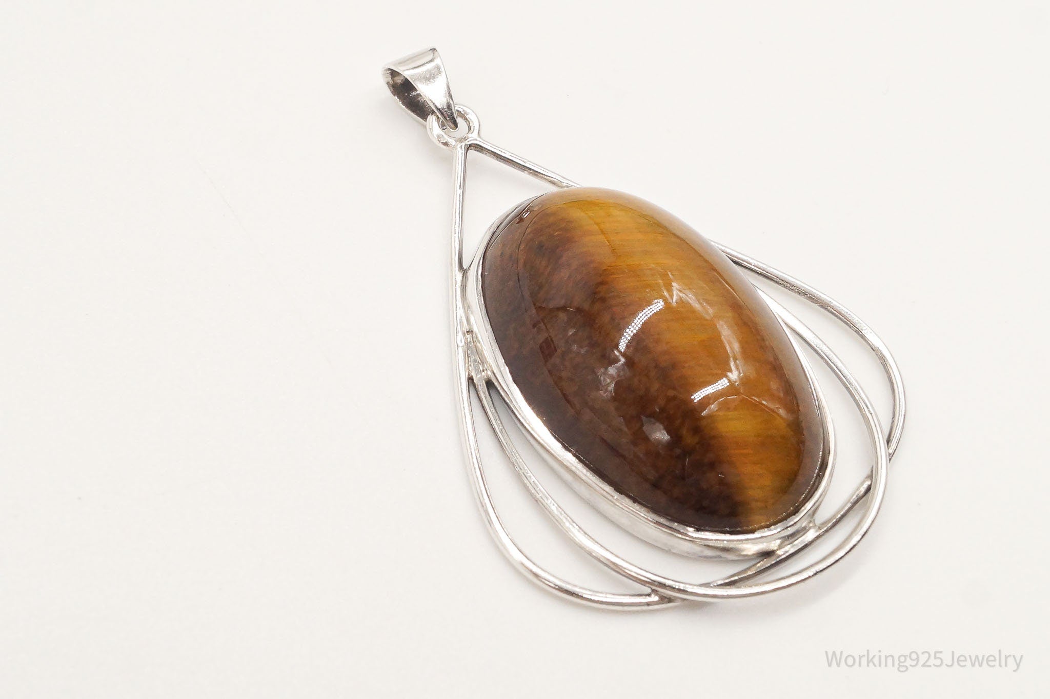 Vintage Large Tigers Eye Sterling Silver Pendant