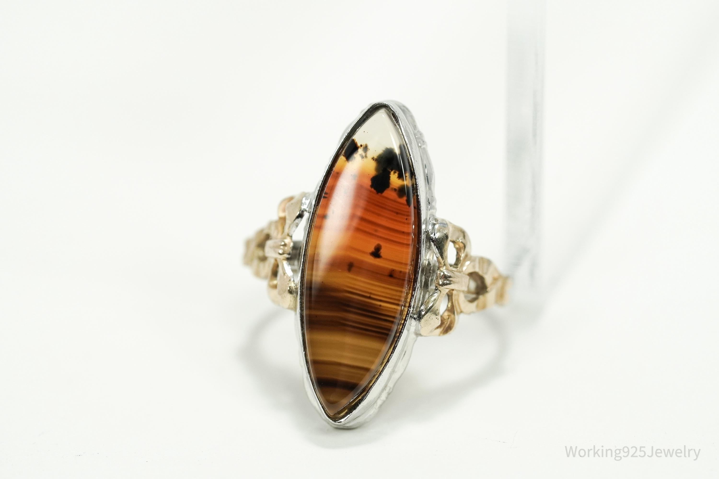 Antique Clark & Coombs 10K Agate Sterling Silver Ring - Size 6.5