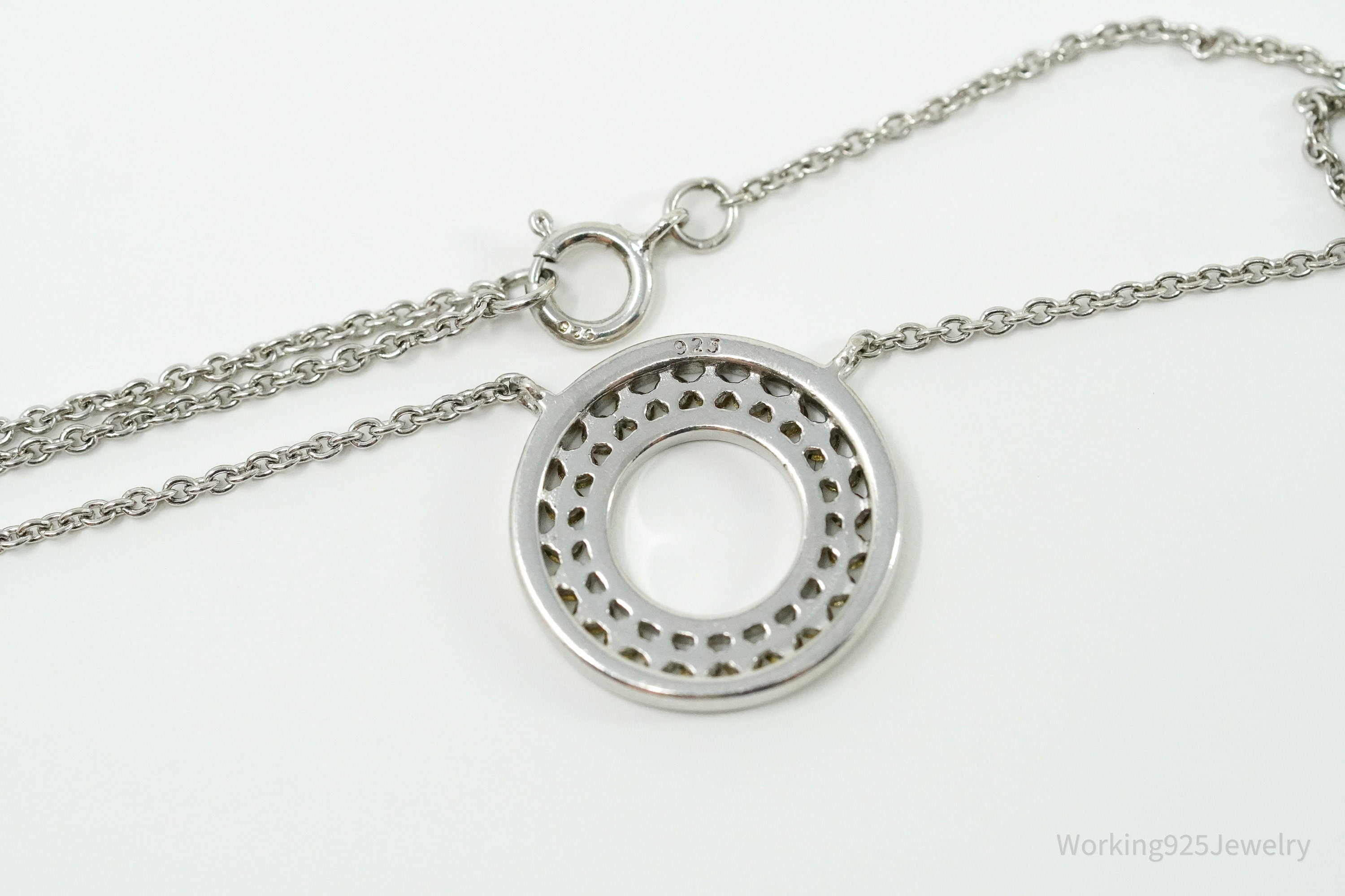 Vintage Cubic Zirconia Halo Sterling Silver Necklace 18"