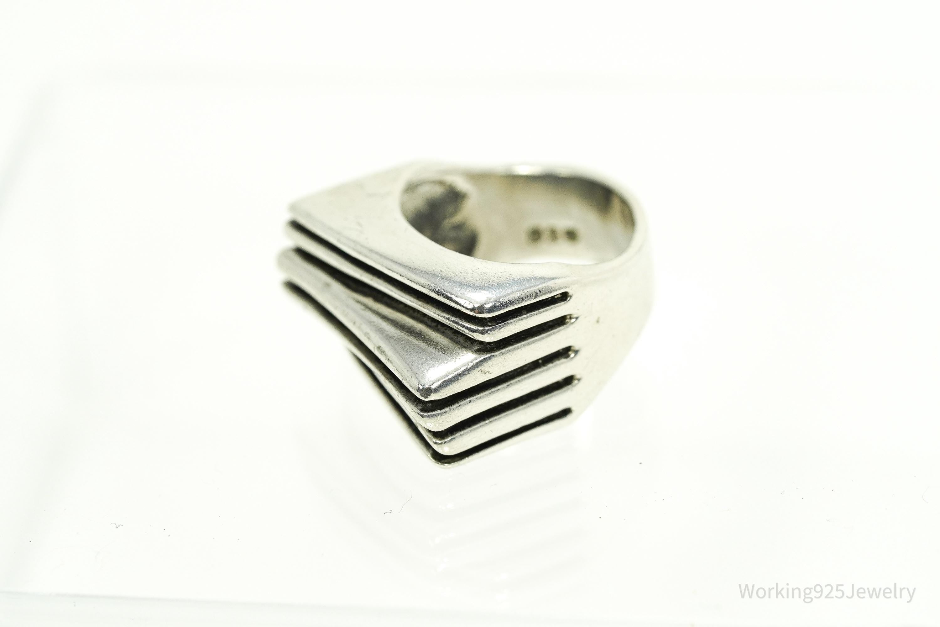 Vintage Chunky Modernist Style Sterling Silver Ring - Size 5.75