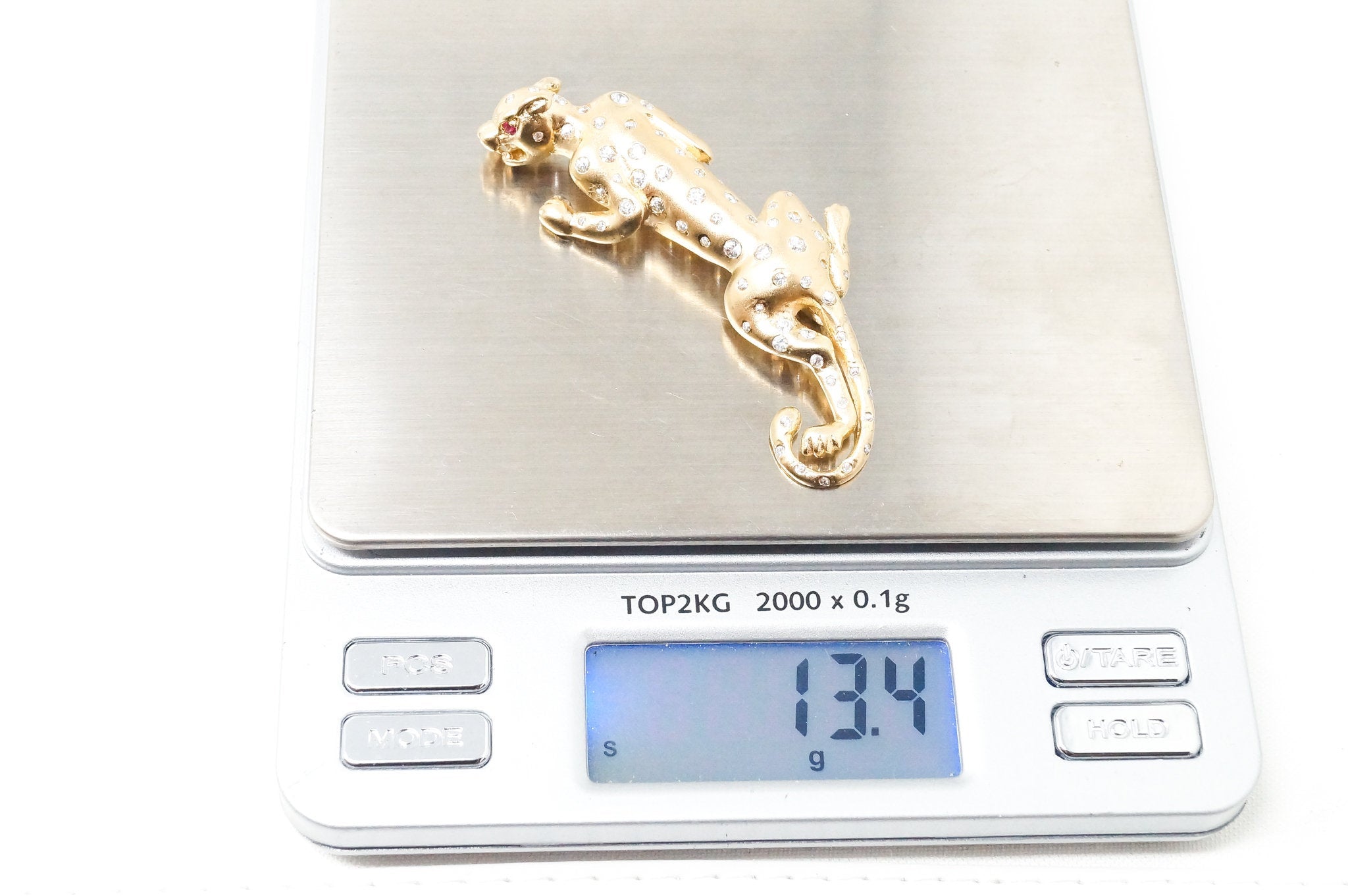 Vintage Gold Vermeil Garnet CZ Cheetah Sterling Silver Brooch Pin