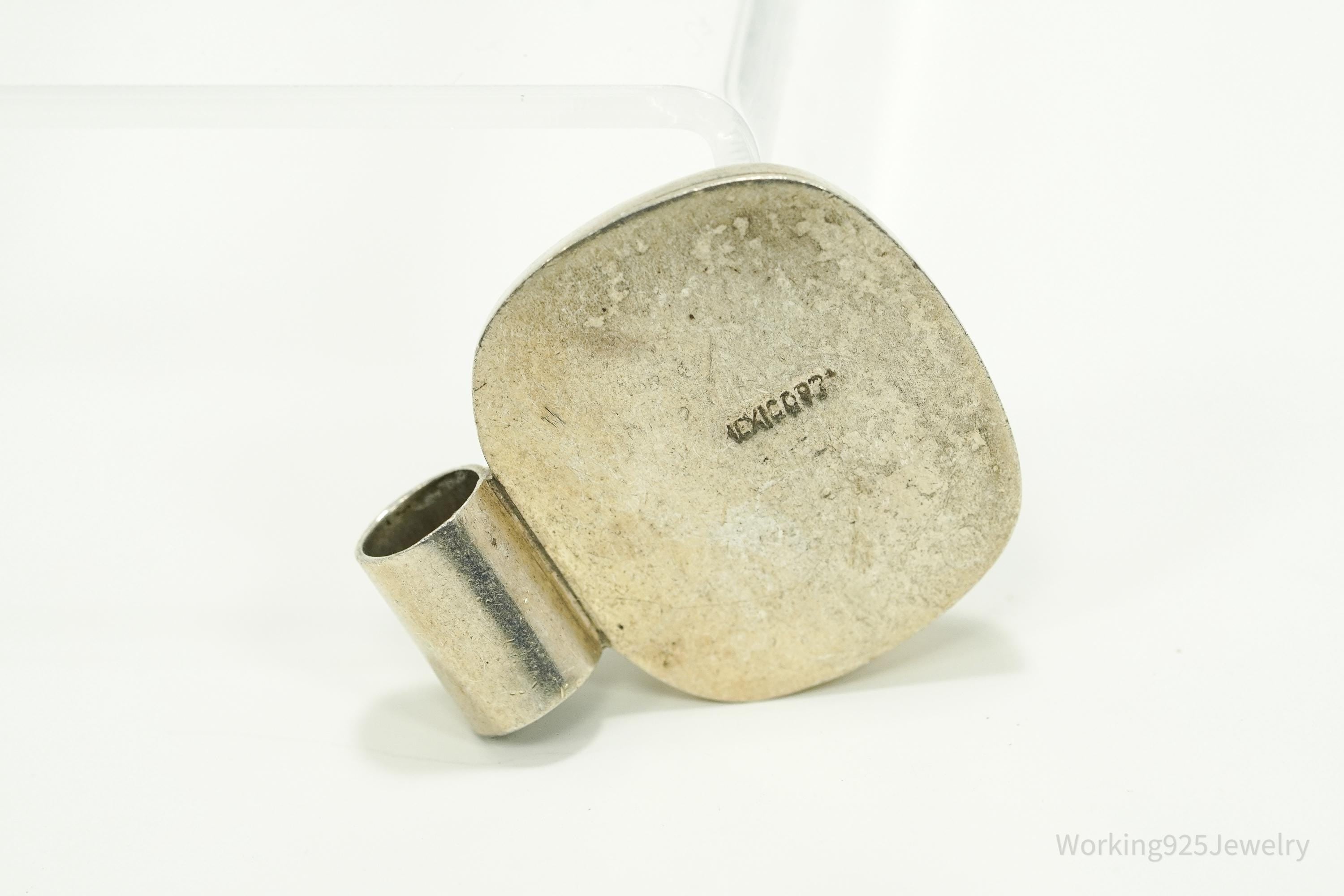 Vintage Large Mexico Modernist Style Sodalite Sterling Silver Pendant 1 9/16"