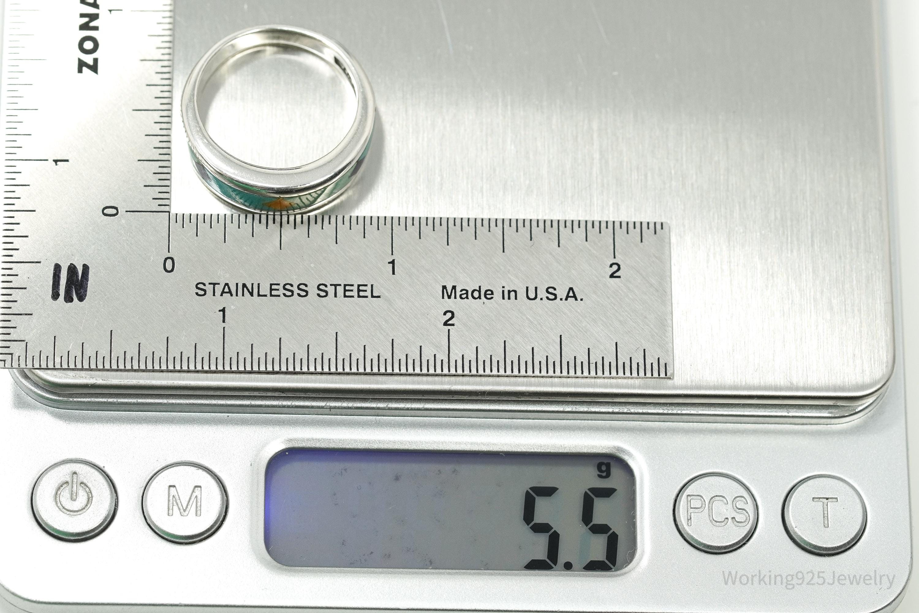 Vintage WJ Waldeck Johnson Sterling Silver Ring • Southwest Gem Inlay Sz 8