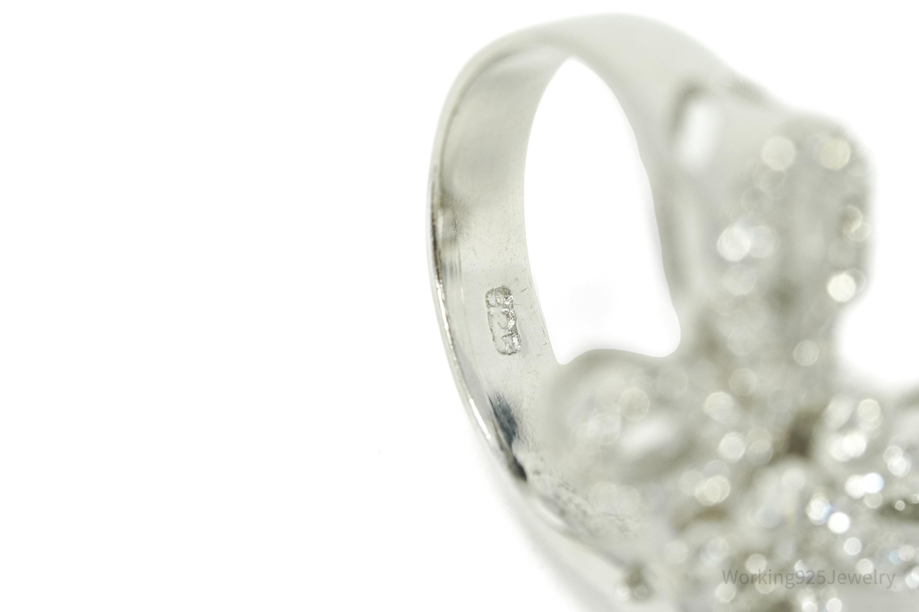 Vintage Cubic Zirconia Butterfly Sterling Silver Ring - Size 6.25