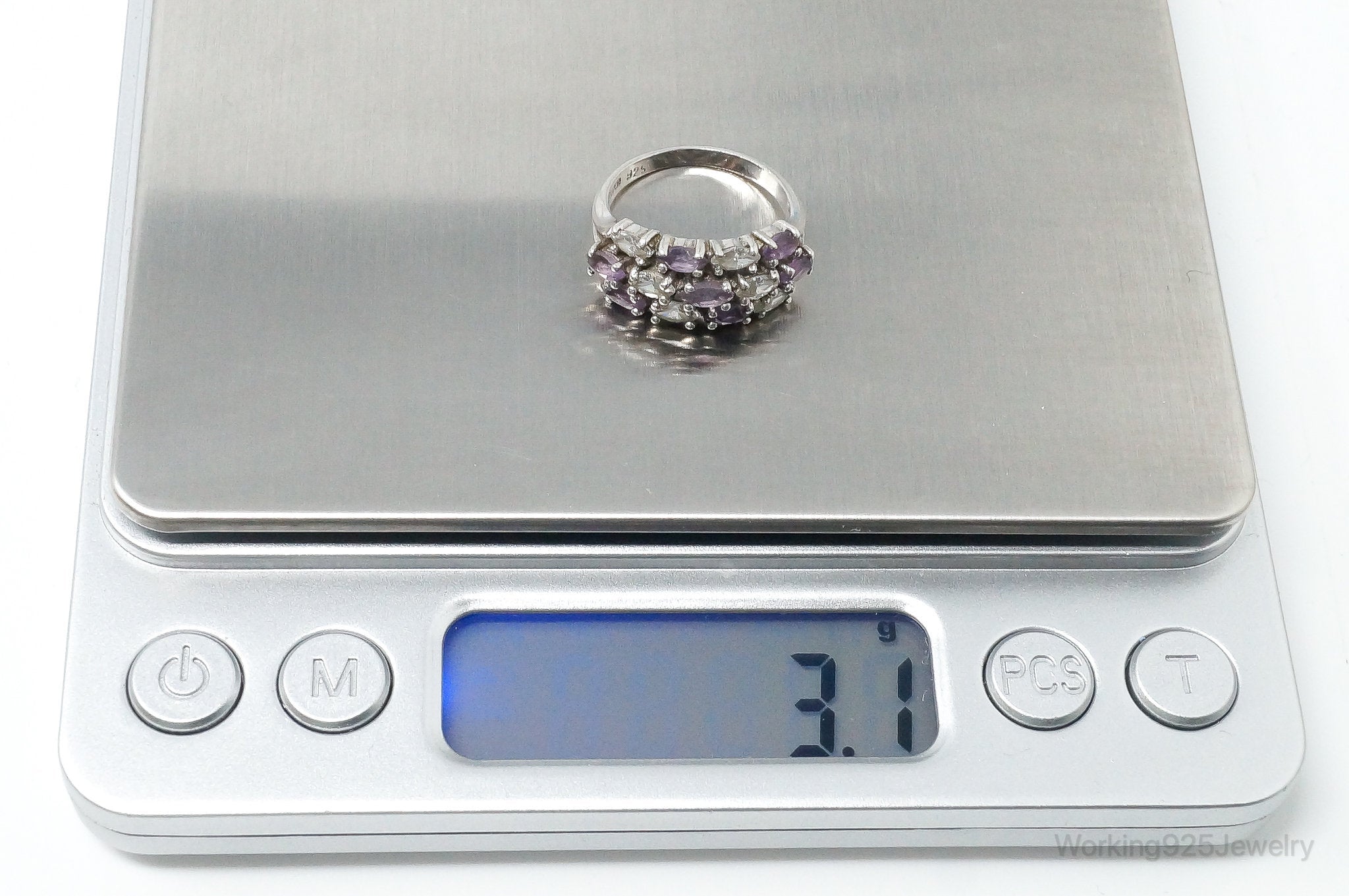 Vintage Amethyst Cubic Zirconia Sterling Silver Ring - SZ 5.75