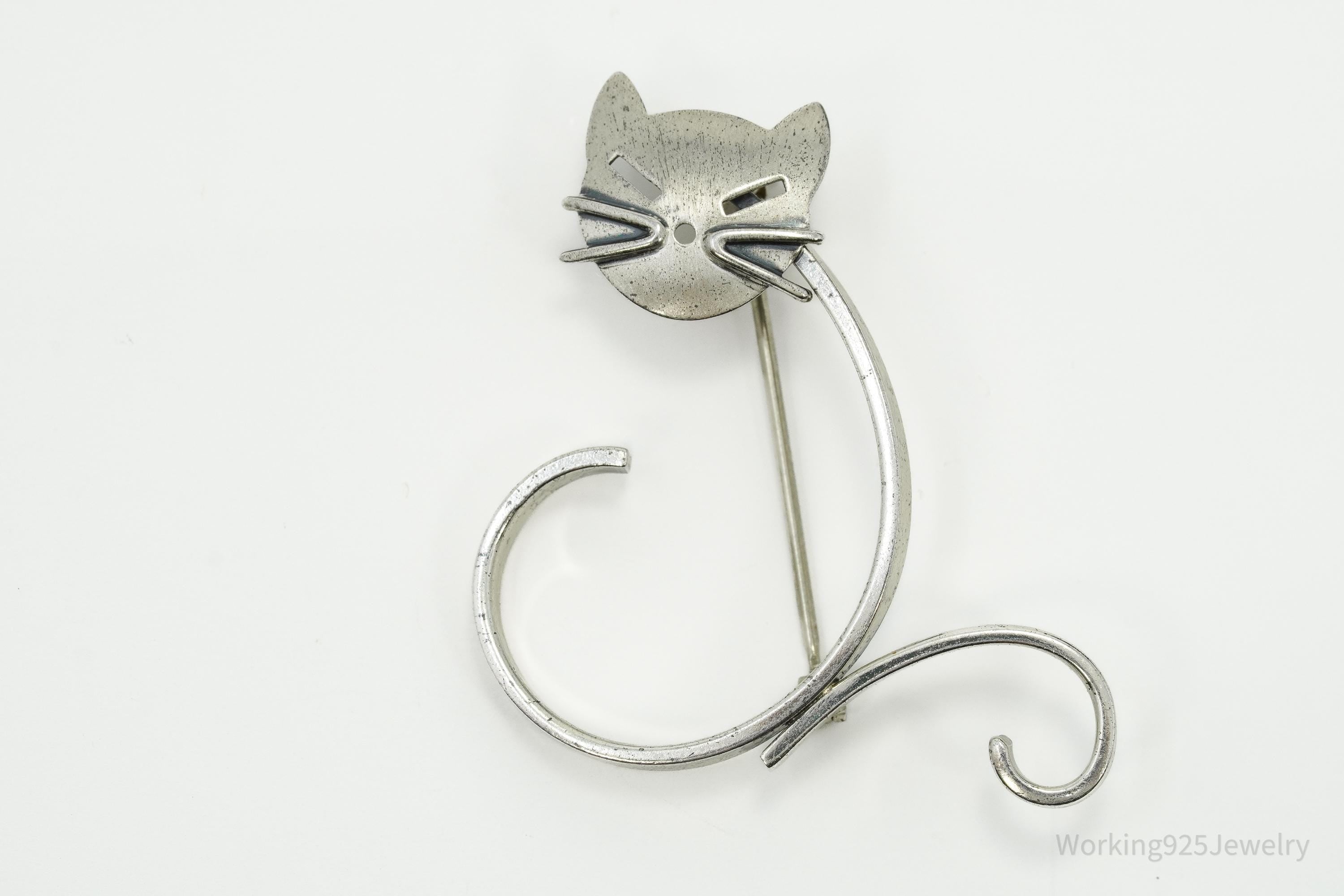 Rare Vintage BEAU Cat Kitten Sterling Silver Brooch Pin