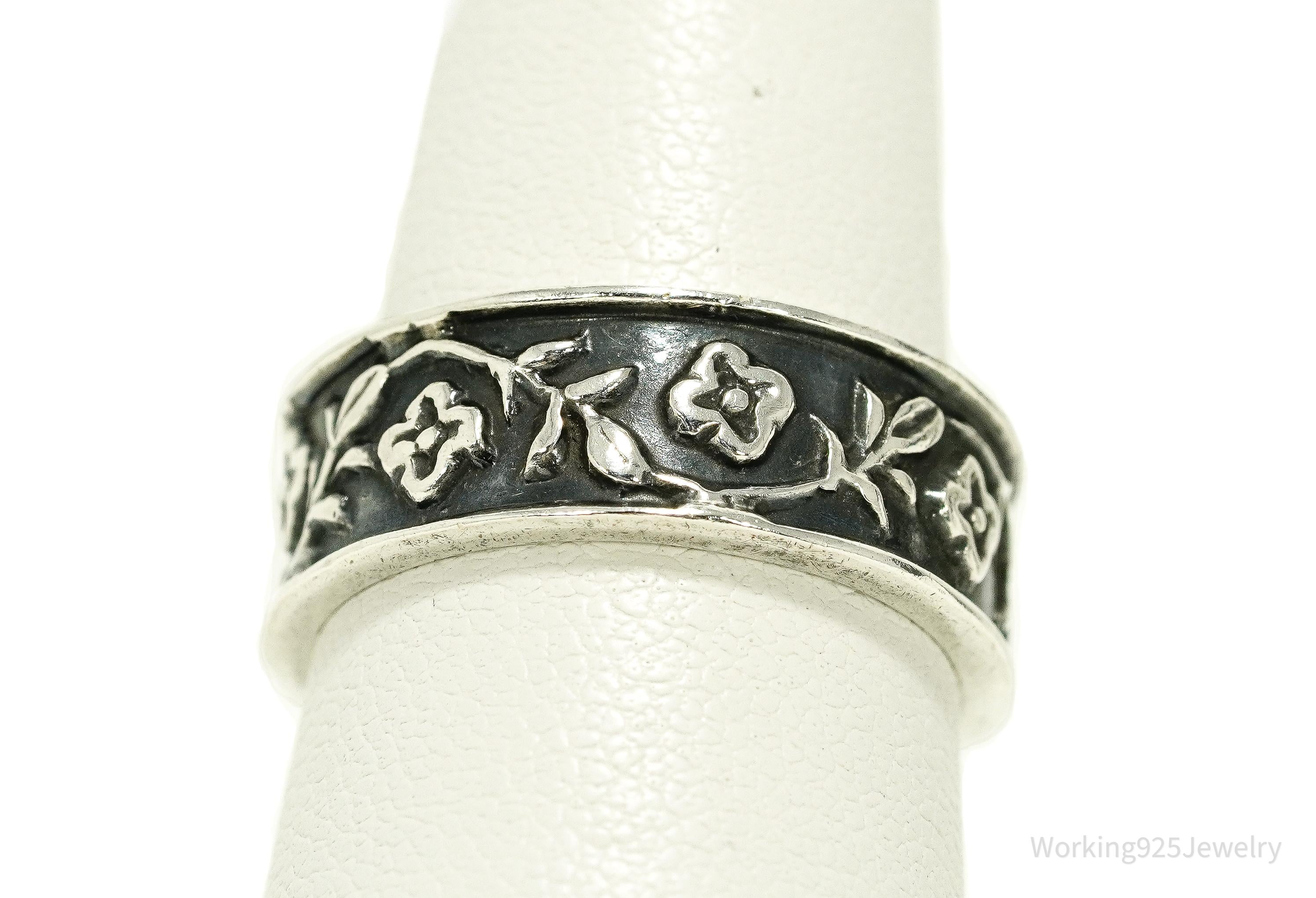 Vintage Mexican Flower Vine Sterling Silver Ring - Size 7.5