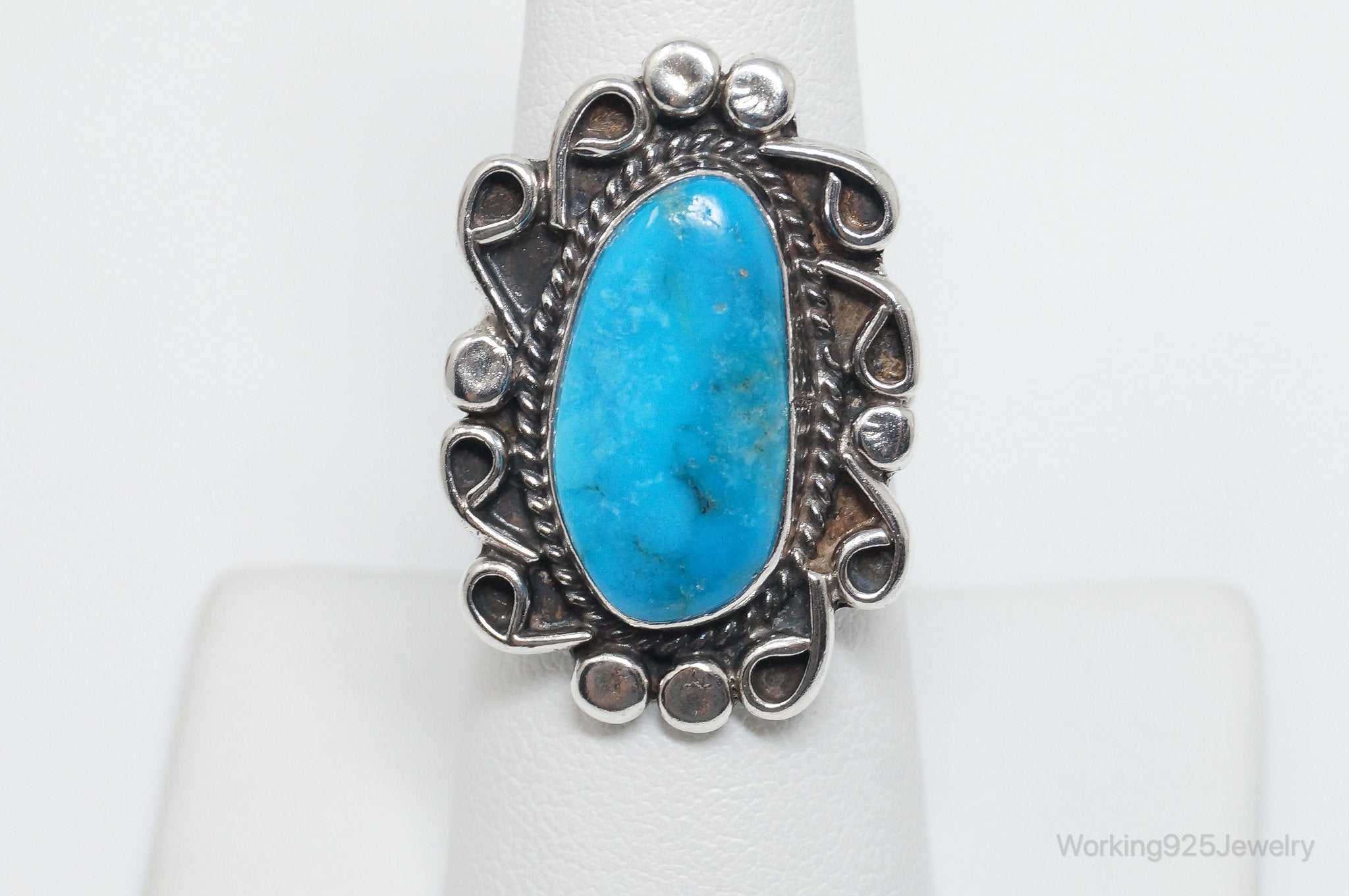 Vintage Native American Turquoise Unsigned Sterling Silver Ring - SZ 7