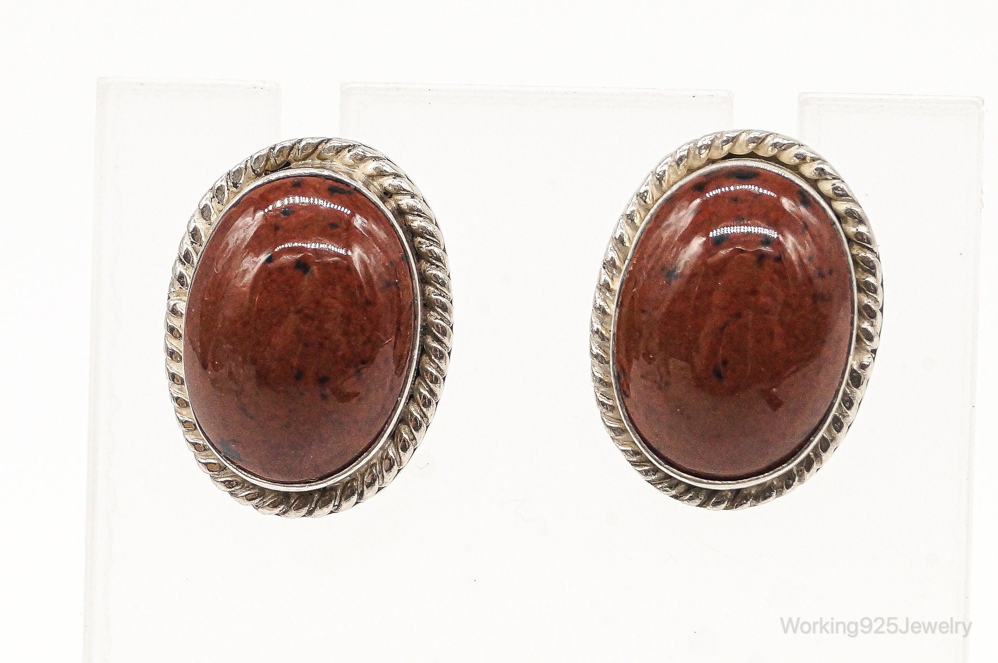 Vintage Taxco Mexico Jasper Sterling Silver Earrings